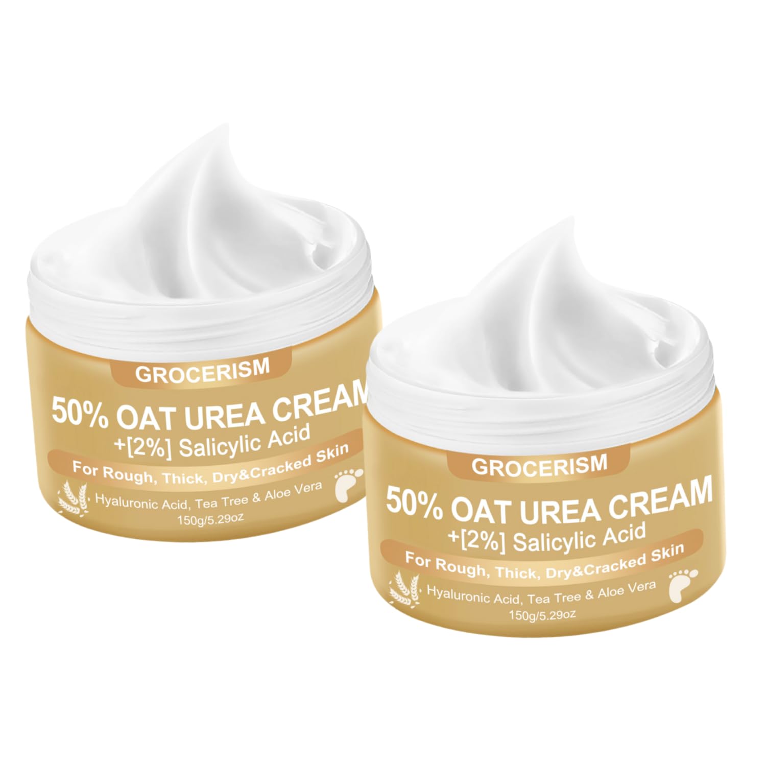 Grocerism Urea Cream 50% for Feet – 5.29 oz Two-Pack with Oat & 2% Salicylic Acid