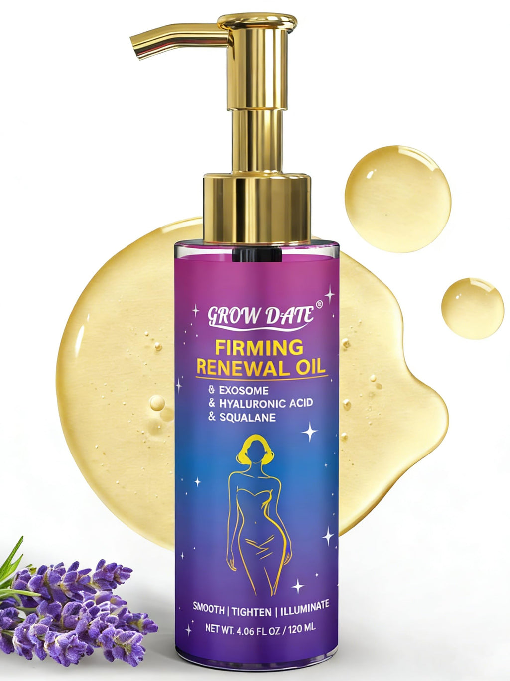 GROW DATE Body Firming Oil – Luxury After Shower Body Oil with Lavender | 4 fl oz
