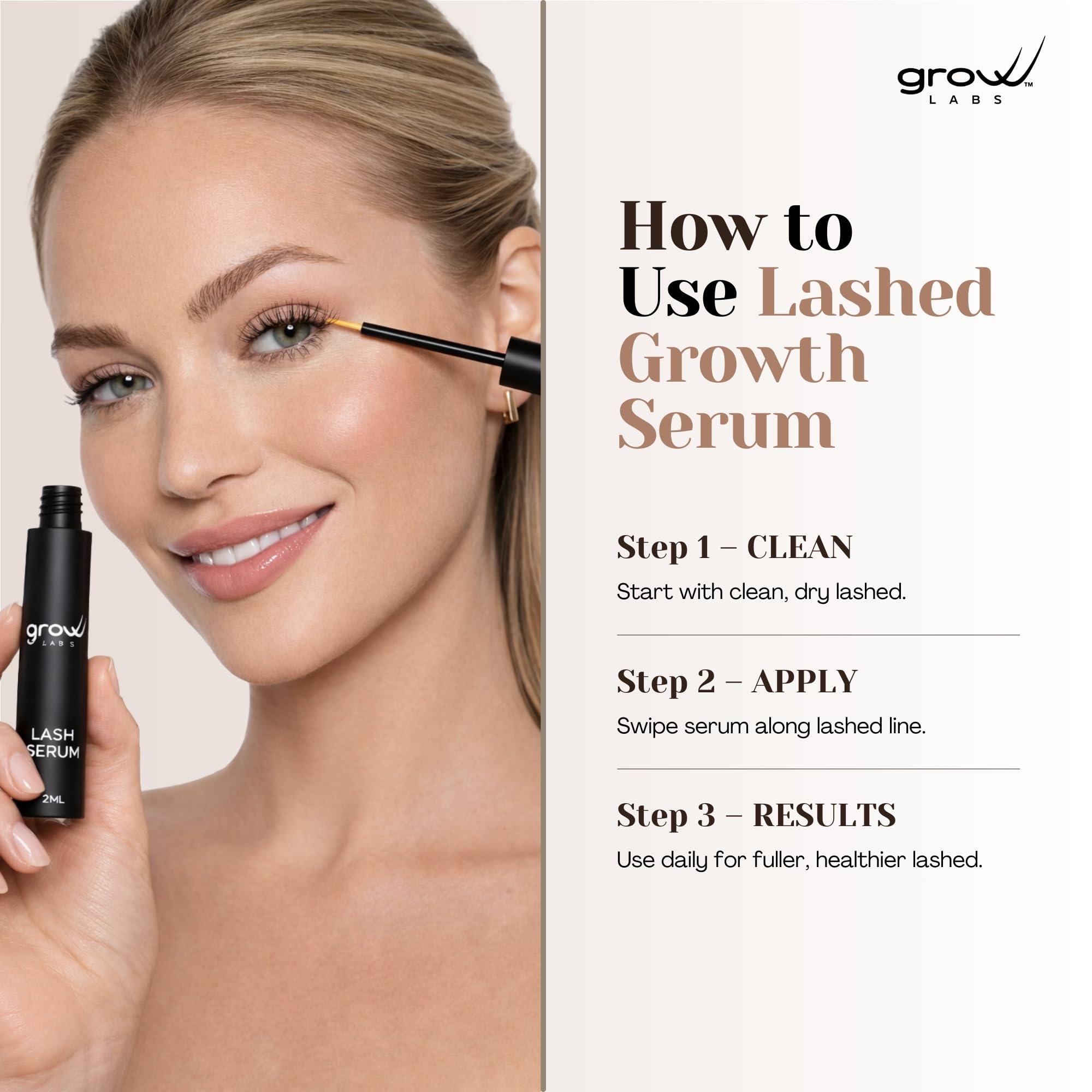 Grow Labs Lash Serum – Peptides & Biotin for Stronger, Fuller Lashes | Vegan, Hormone-Free | Made in USA