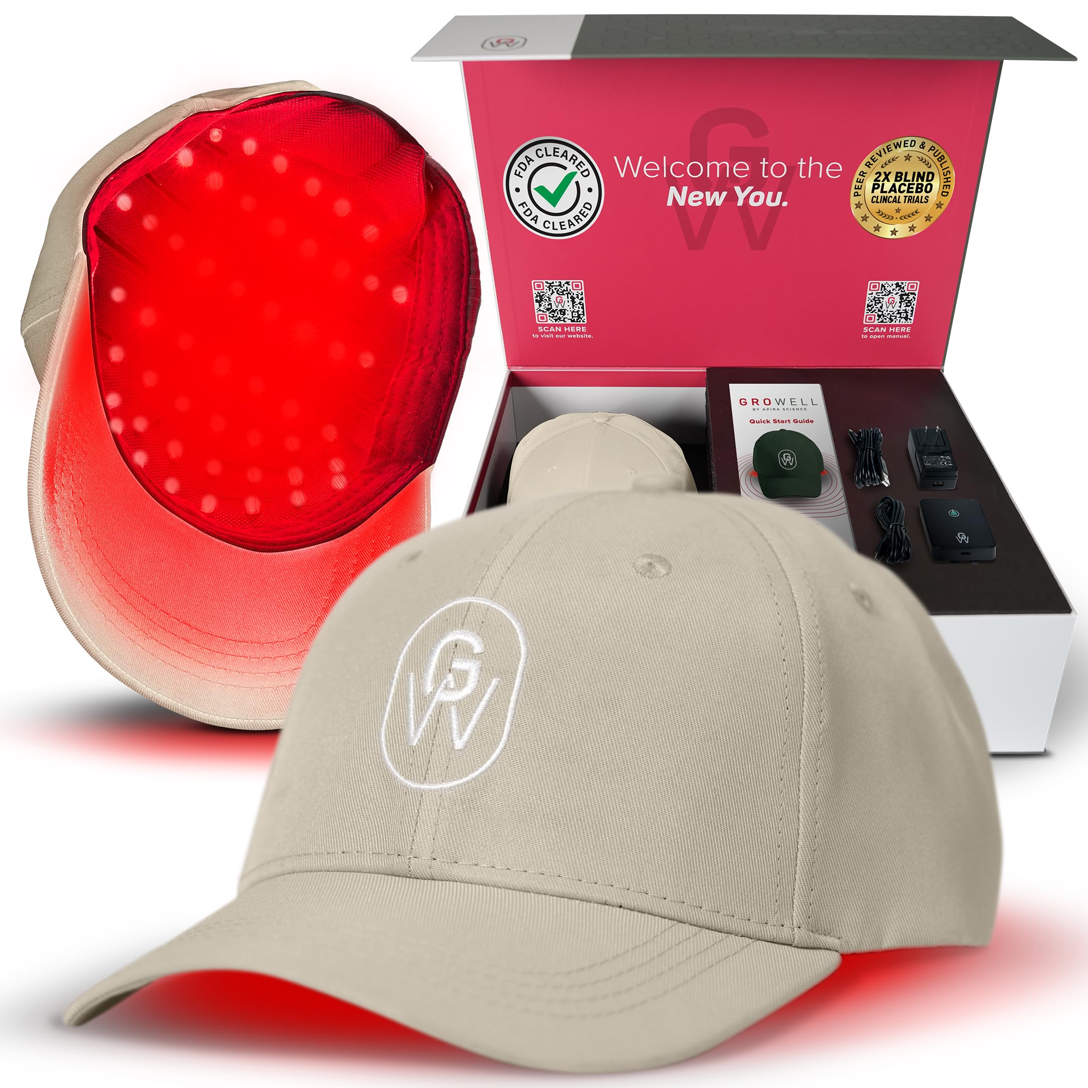GroWell Red Light Therapy Hair Growth Cap – FDA-Cleared Laser & LED Hair Regrowth (Beige)