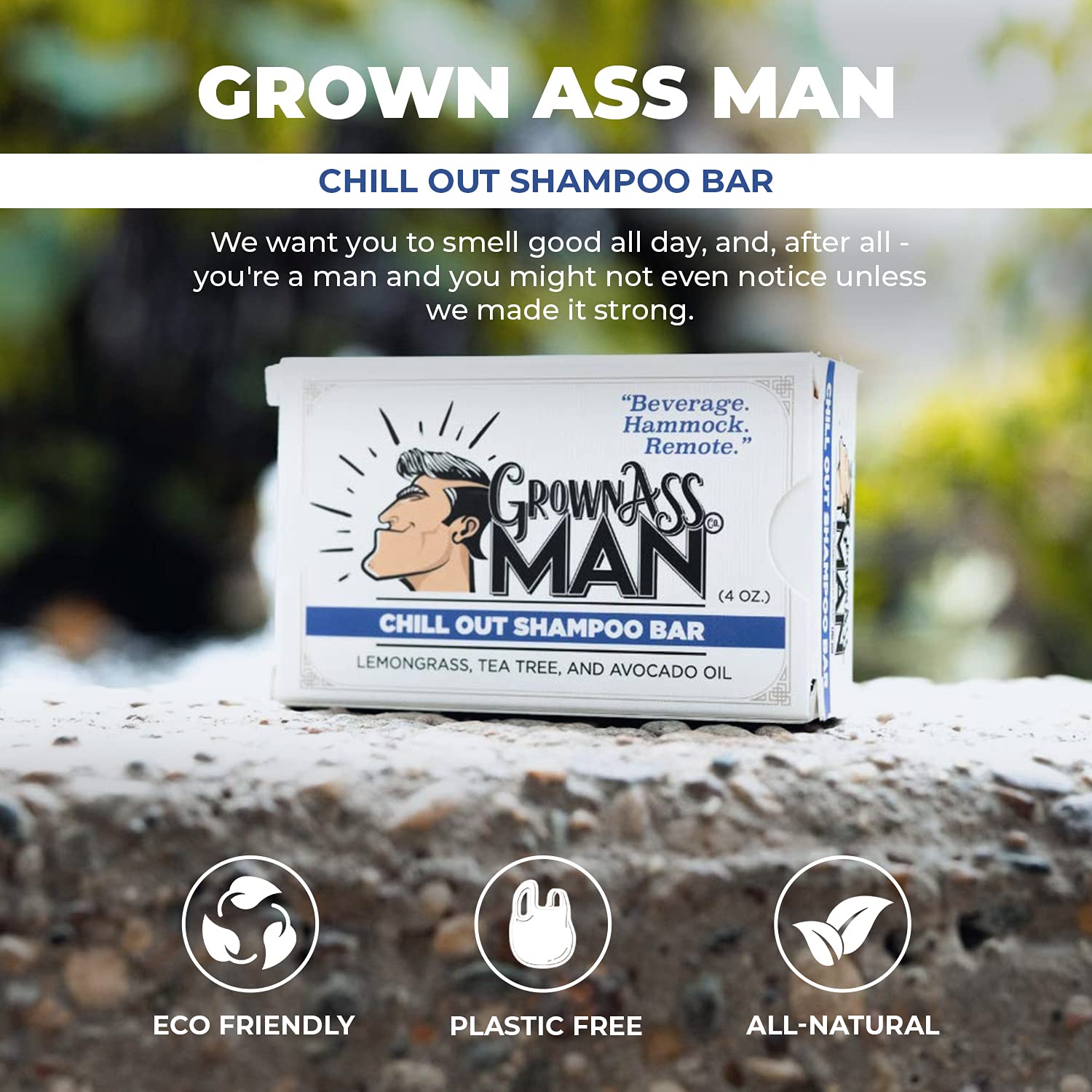 Grown Ass Man Co. Solid Shampoo Bar 3-in-1 – Hair, Beard & Body (4oz) | Plastic Free, Chill Out 6-Pack