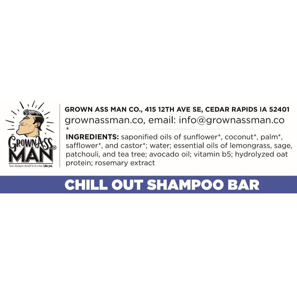Grown Ass Man Co. Solid Shampoo Bar 3-in-1 – Hair, Beard & Body (4oz) | Plastic Free, Chill Out 6-Pack