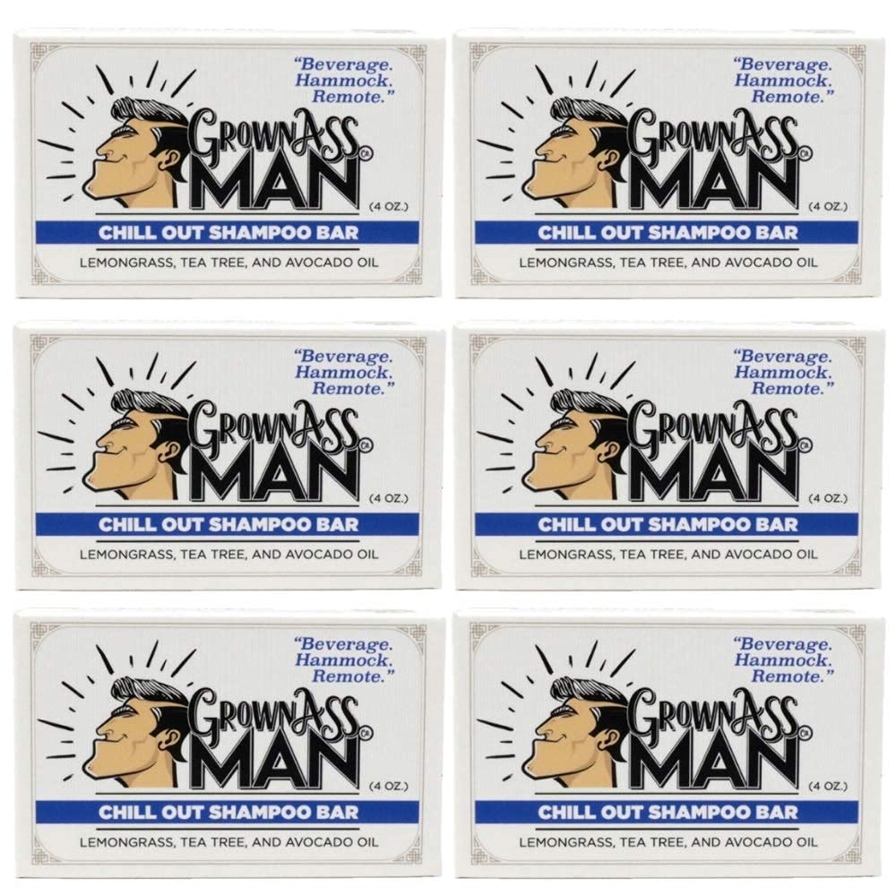 Grown Ass Man Co. Solid Shampoo Bar 3-in-1 – Hair, Beard & Body (4oz) | Plastic Free, Chill Out 6-Pack