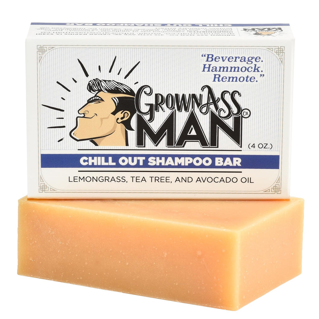 Grown Ass Man Co. Solid Shampoo Bar 3-in-1 – Hair, Beard & Body Wash, Plastic Free, 4oz (Chill Out)
