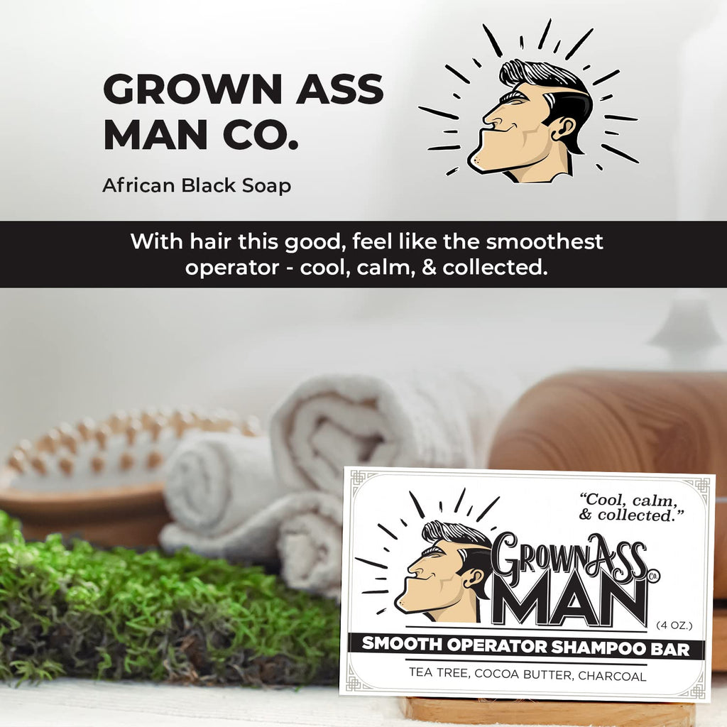 Grown Ass Man Co. Smooth Operator 3-in-1 Solid Shampoo Bar – Hair, Beard & Body (Plastic-Free)