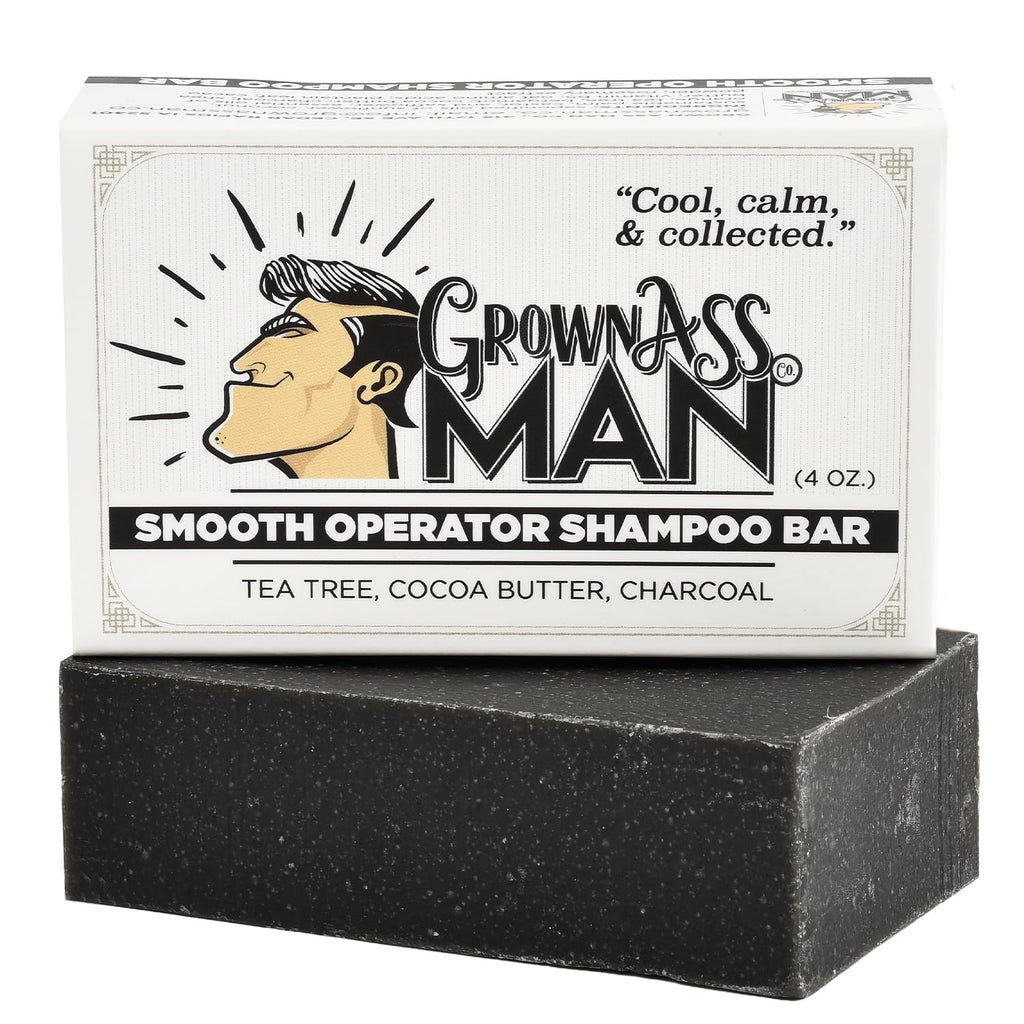 Grown Ass Man Co. Smooth Operator 3-in-1 Solid Shampoo Bar – Hair, Beard & Body (Plastic-Free)