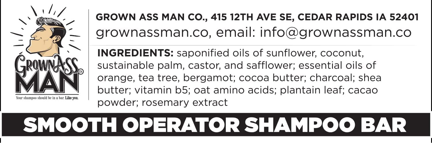 Grown Ass Man Co. Smooth Operator 3-in-1 Solid Shampoo Bar – Hair, Beard & Body (Plastic-Free)