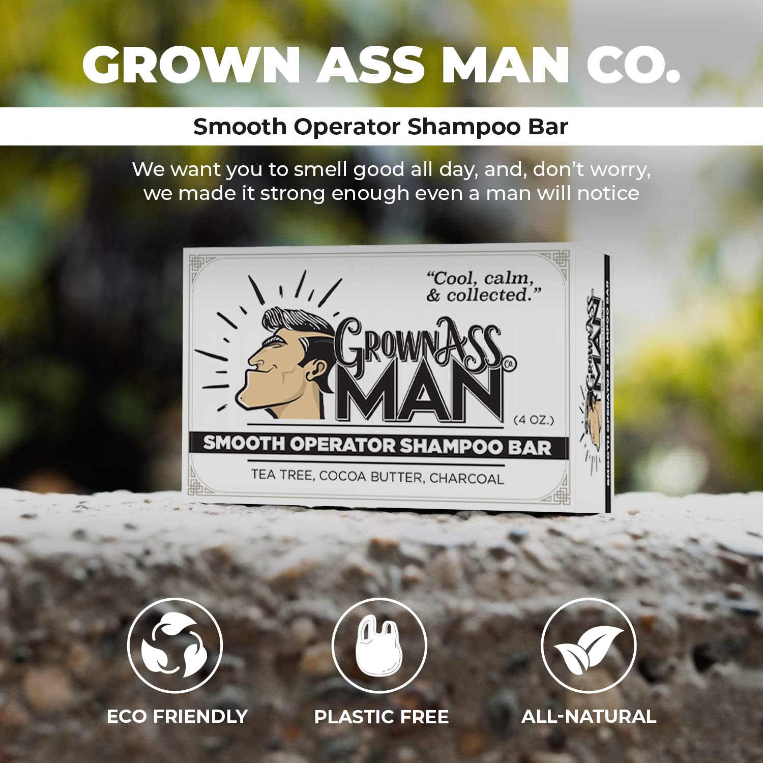 Grown Ass Man Co. Smooth Operator 3-in-1 Solid Shampoo Bar – Hair, Beard & Body (Plastic-Free)