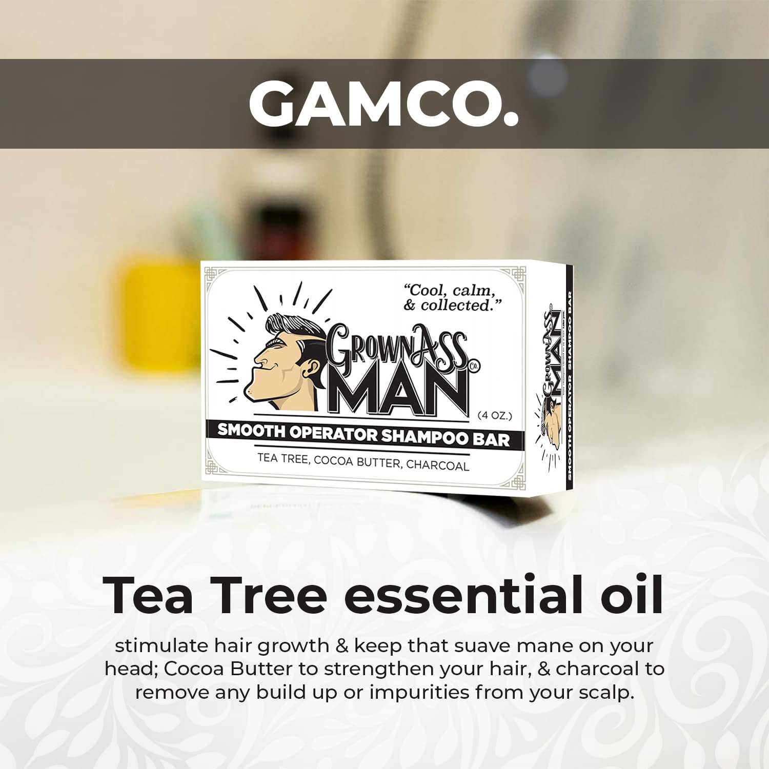Grown Ass Man Co. Smooth Operator 3-in-1 Solid Shampoo Bar – Hair, Beard & Body (Plastic-Free)