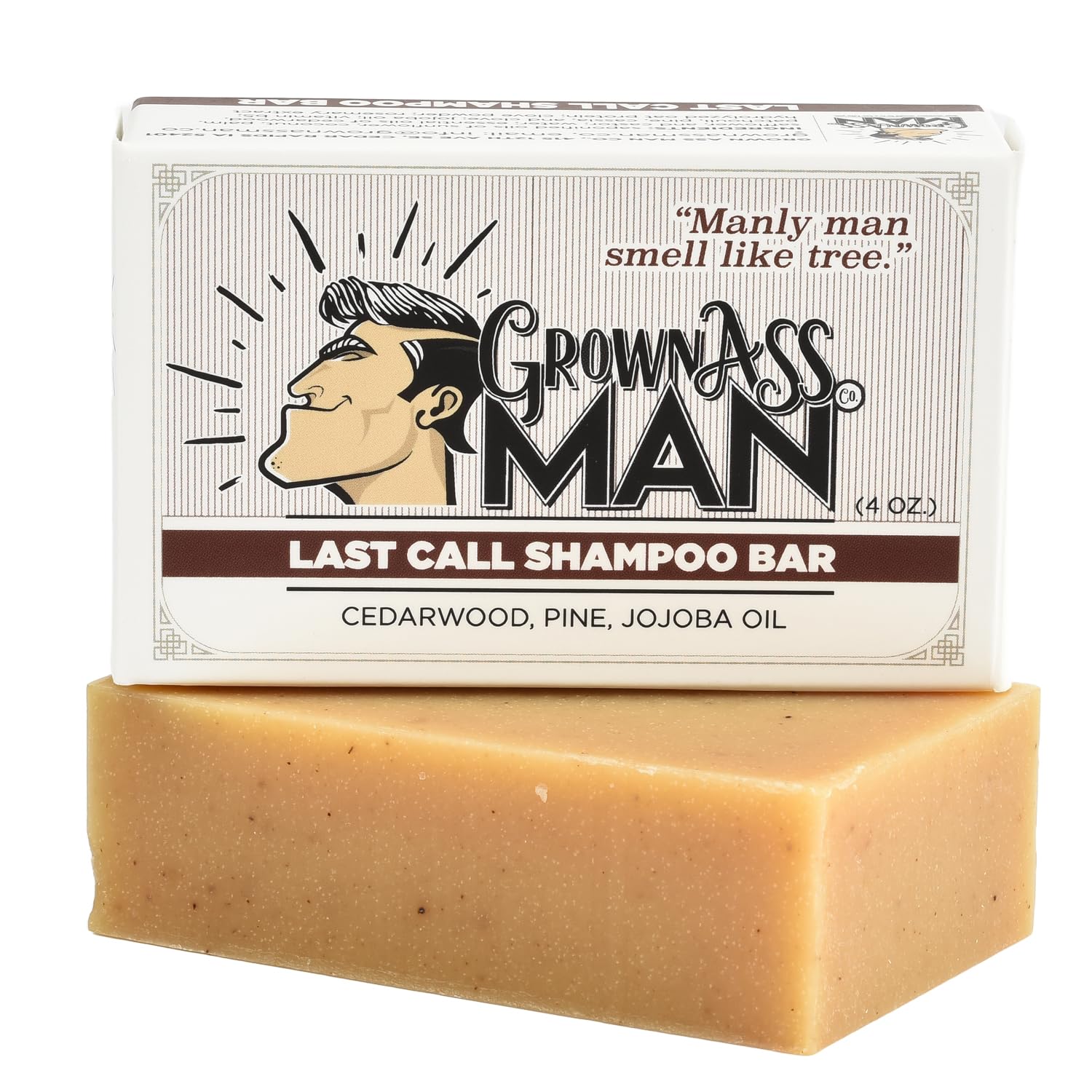 Grown Ass Man Co. Solid Shampoo Bar 3-in-1: Hair, Beard & Body Wash – Plastic Free & Eco-Friendly, 4oz