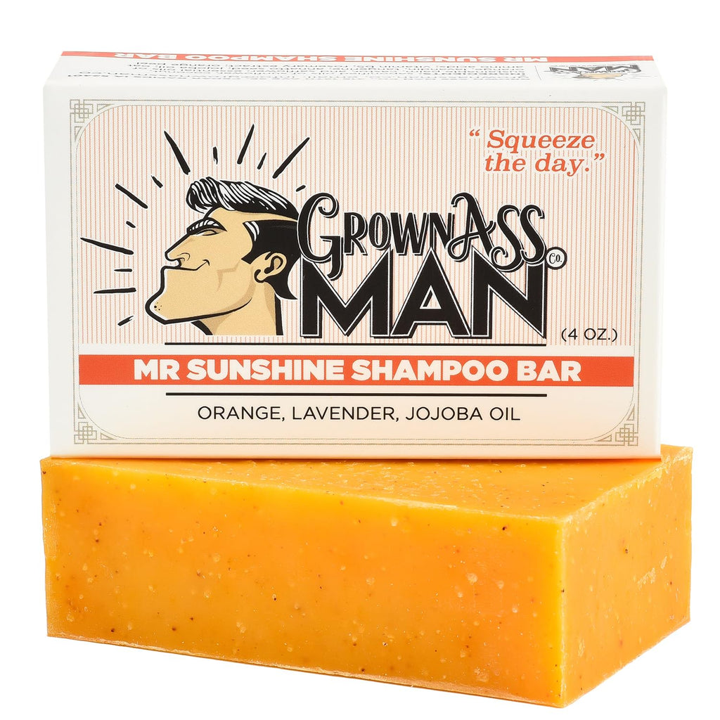 Grown Ass Man Co. Mister Sunshine Solid Shampoo Bar 3in1 – Hair, Beard & Body Wash | Plastic Free, Natural & Organic, 4oz | Mister Sunshine 6-Pack