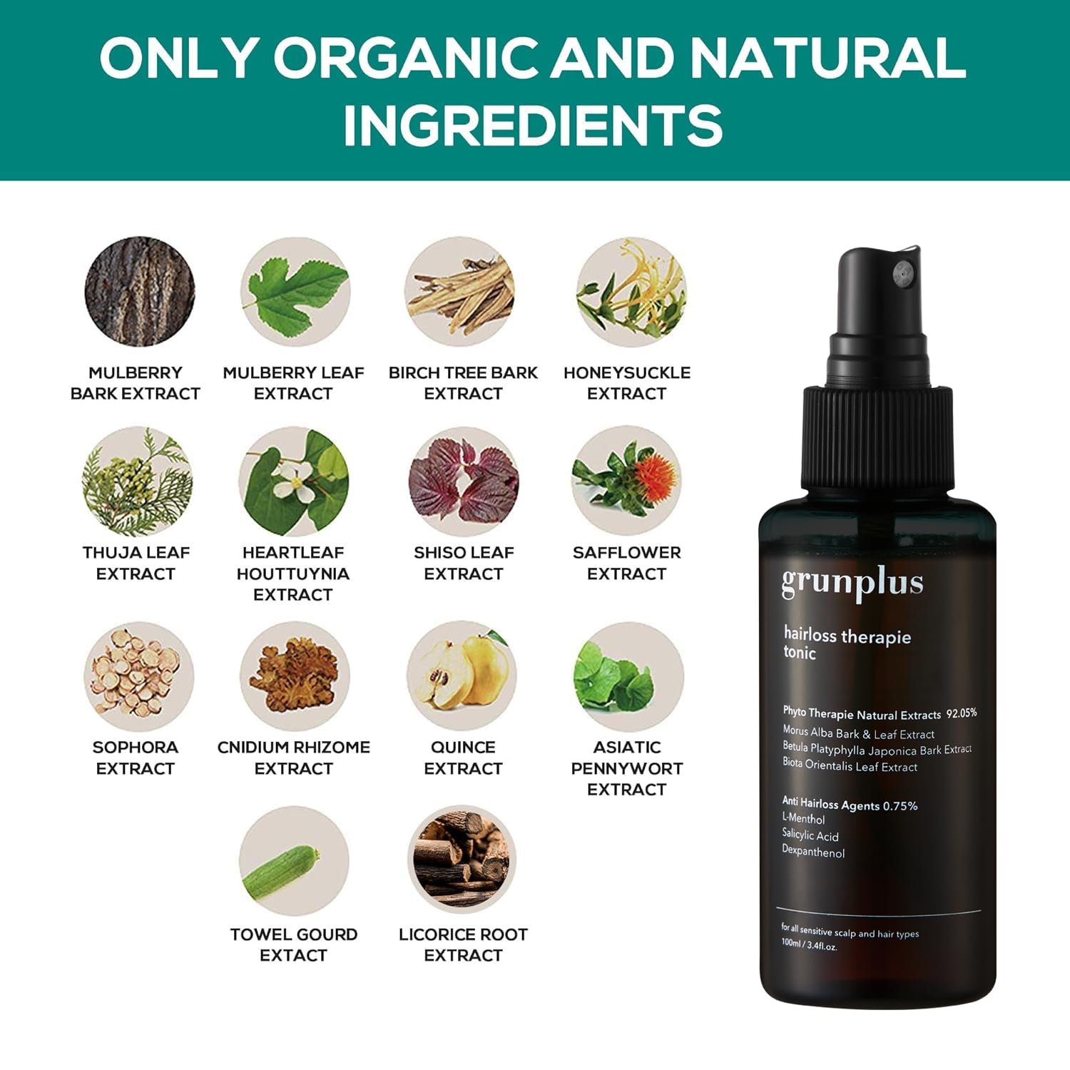 Grunplus Hair Growth Serum for Thinning Hair – 3.4 oz Phyto Therapy Extract with Herbal Essences