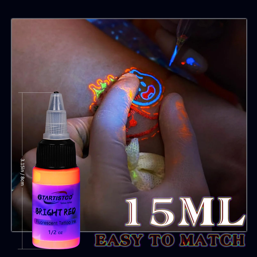 GTARTISTOO 14 Color Tattoo Ink Set (15ml) – UV Glow & High-Pigment Inks