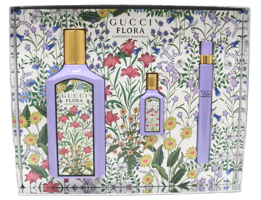 Gucci Flora Gorgeous Magnolia Gift Set – 100ml EDP + Mini Sprays in Hard Box