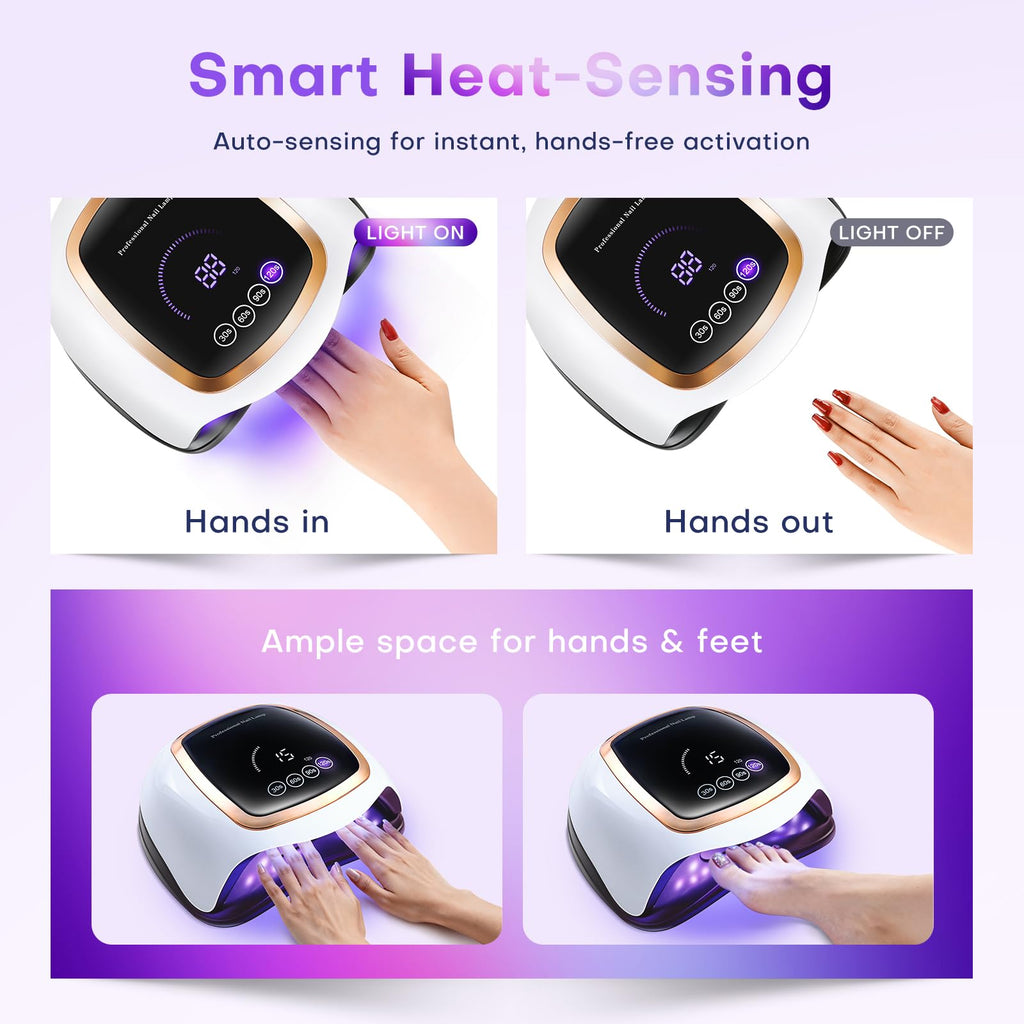 Gugusure 180W UV LED Nail Lamp – Fast Gel Curing, LCD Display, Auto Sensor