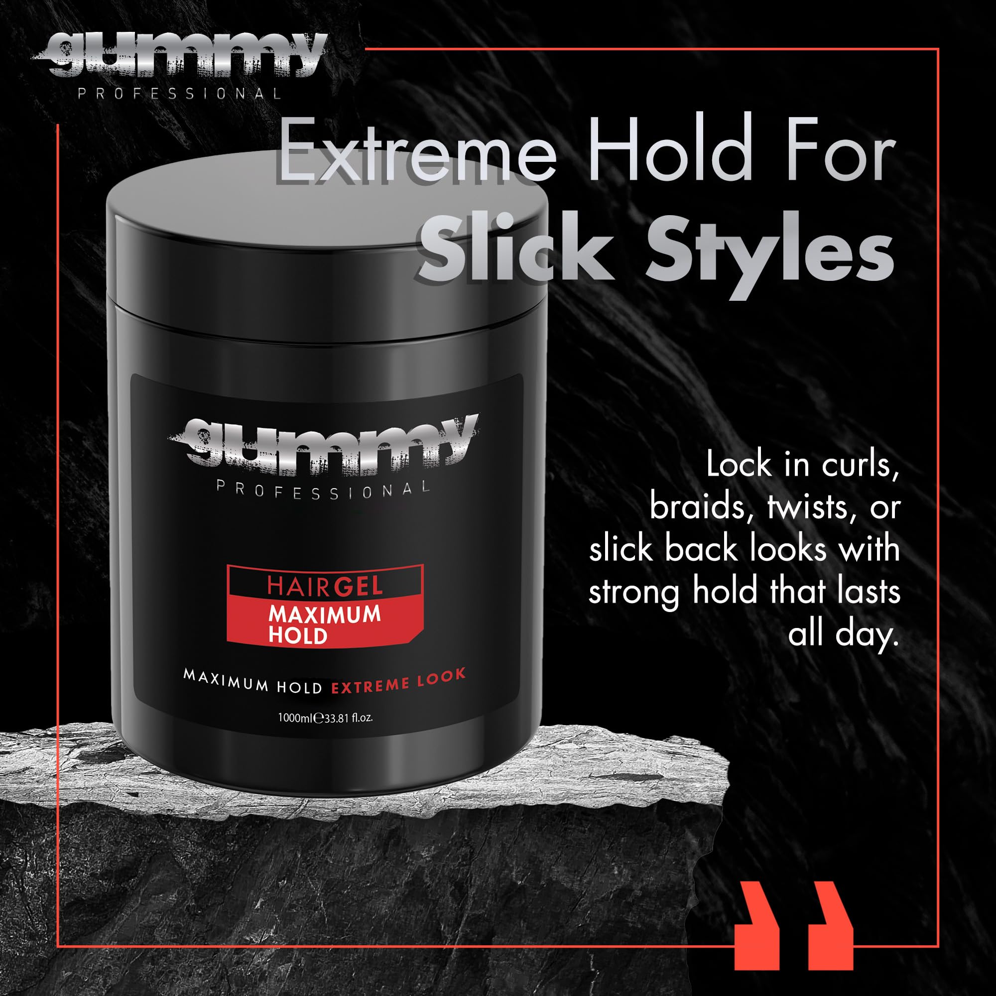 Gummy Professional Hair Gel 1000ml – Strong Hold for Slick Back, Curls, Braids