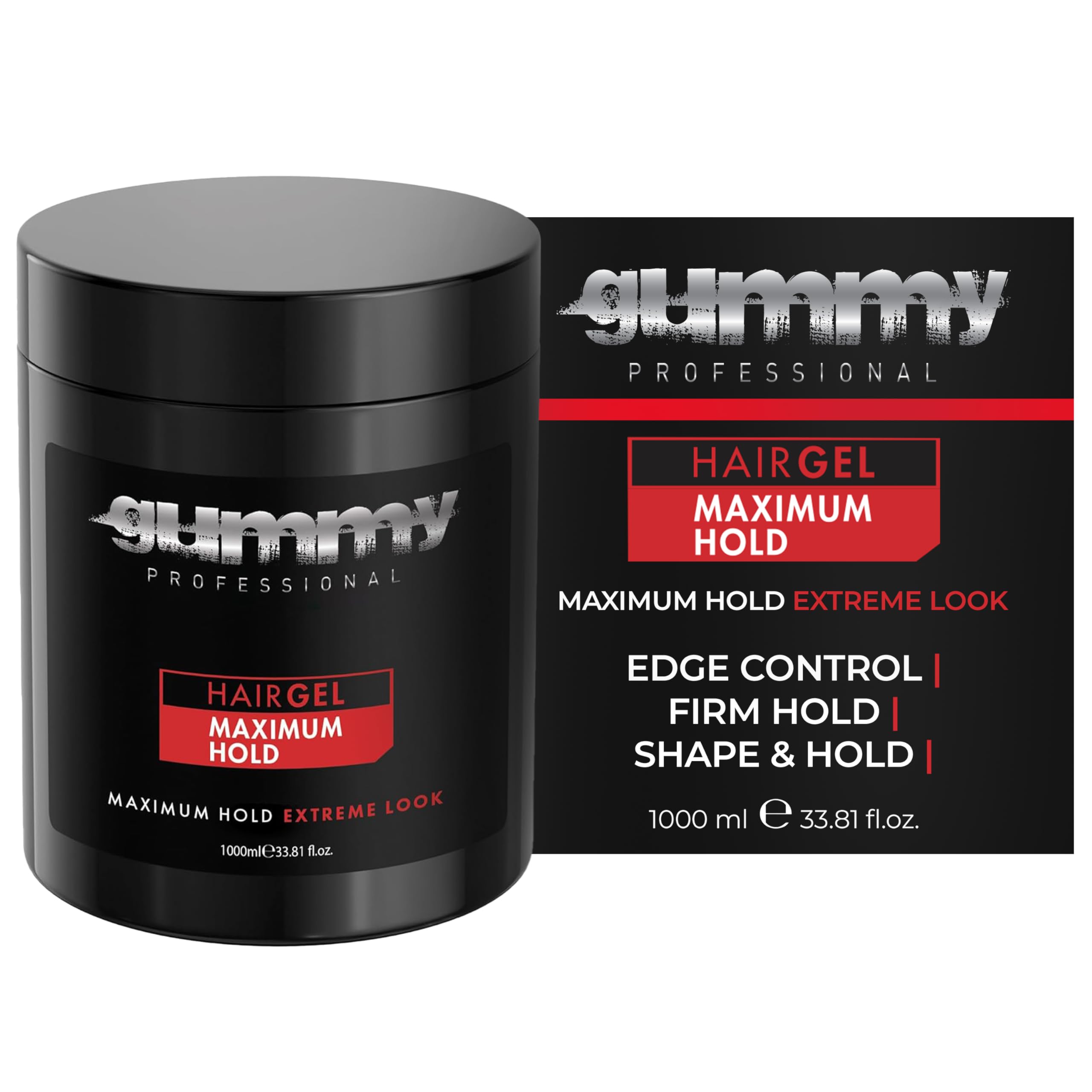 Gummy Professional Hair Gel 1000ml – Strong Hold for Slick Back, Curls, Braids