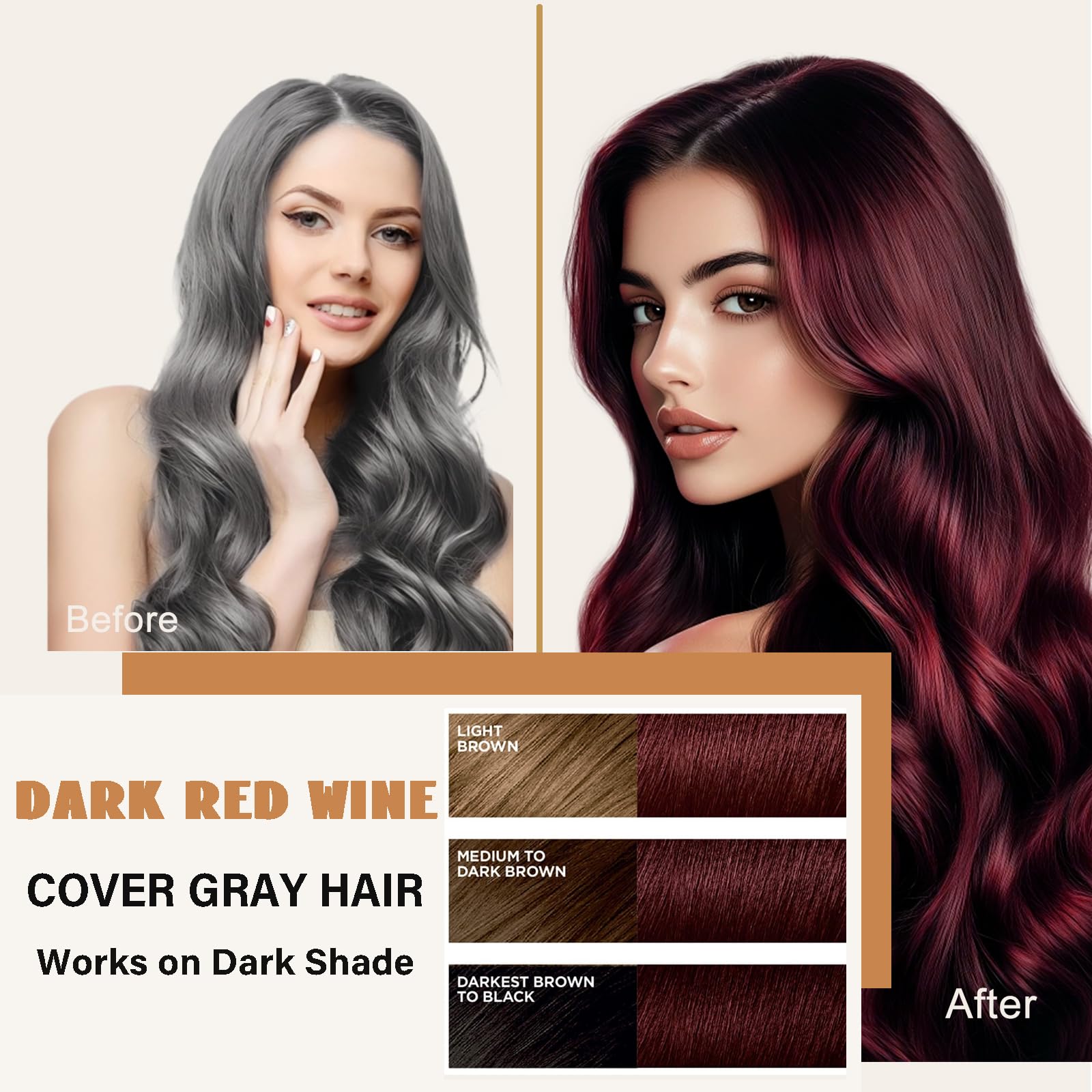 GURKOOYD Red 3-in-1 Hair Dye Shampoo – Semi-Permanent Burgundy, Gray Coverage, 16.90 Fl Oz