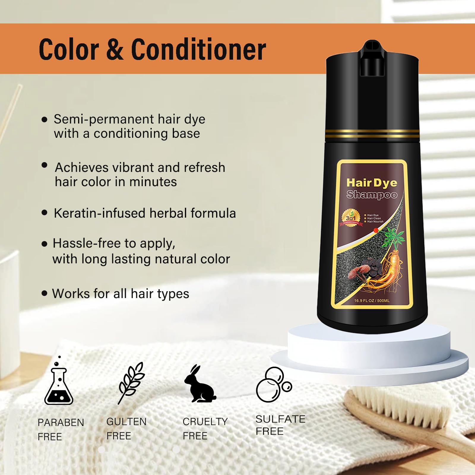 GURKOOYD Red 3-in-1 Hair Dye Shampoo – Semi-Permanent Burgundy, Gray Coverage, 16.90 Fl Oz