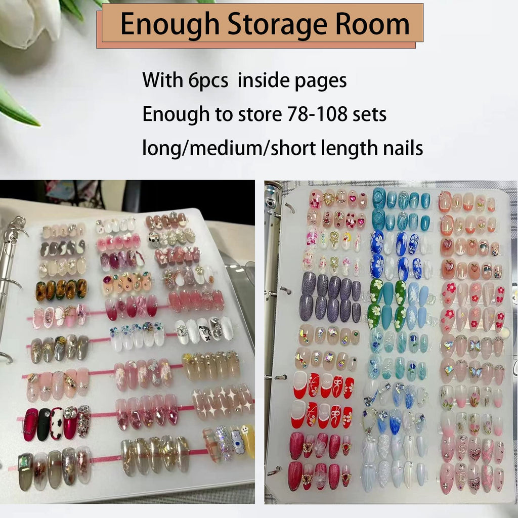 GUXACU Large Press On Nail Organizer – Clear Nail Storage Book (78–108 Nail Sets) with Tape