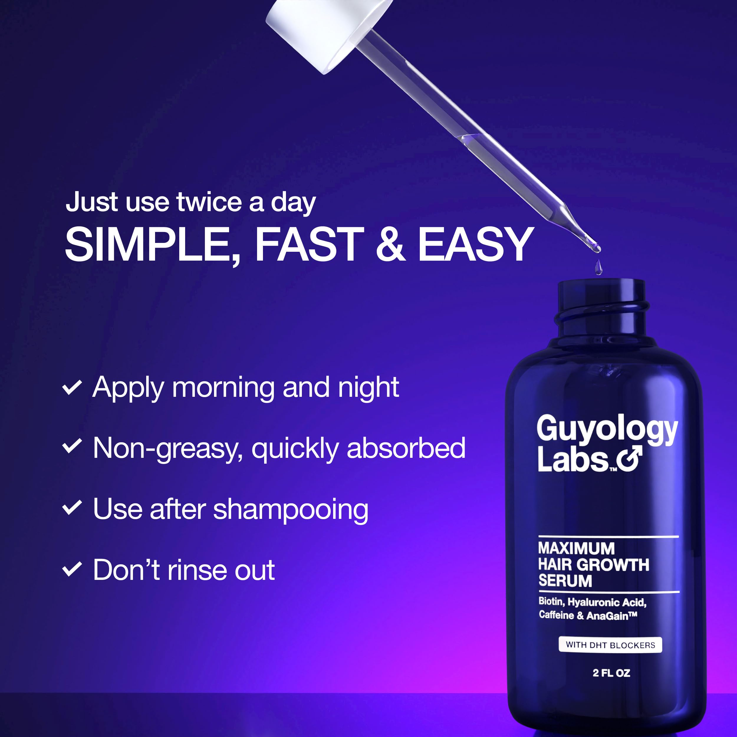 Guyology Labs Hair Growth Serum – 4% AnaGain™, Biotin & Caffeine | Dermatologist Recommended