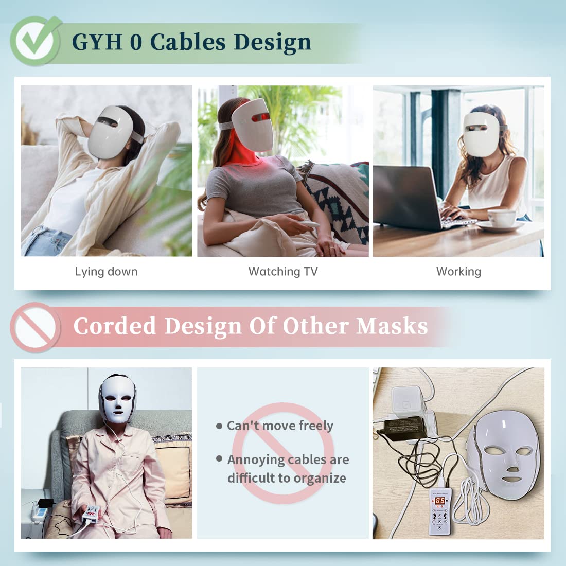 GYH 8-Color LED Face Mask Light Therapy RB-081 — Wireless Red Infrared and More