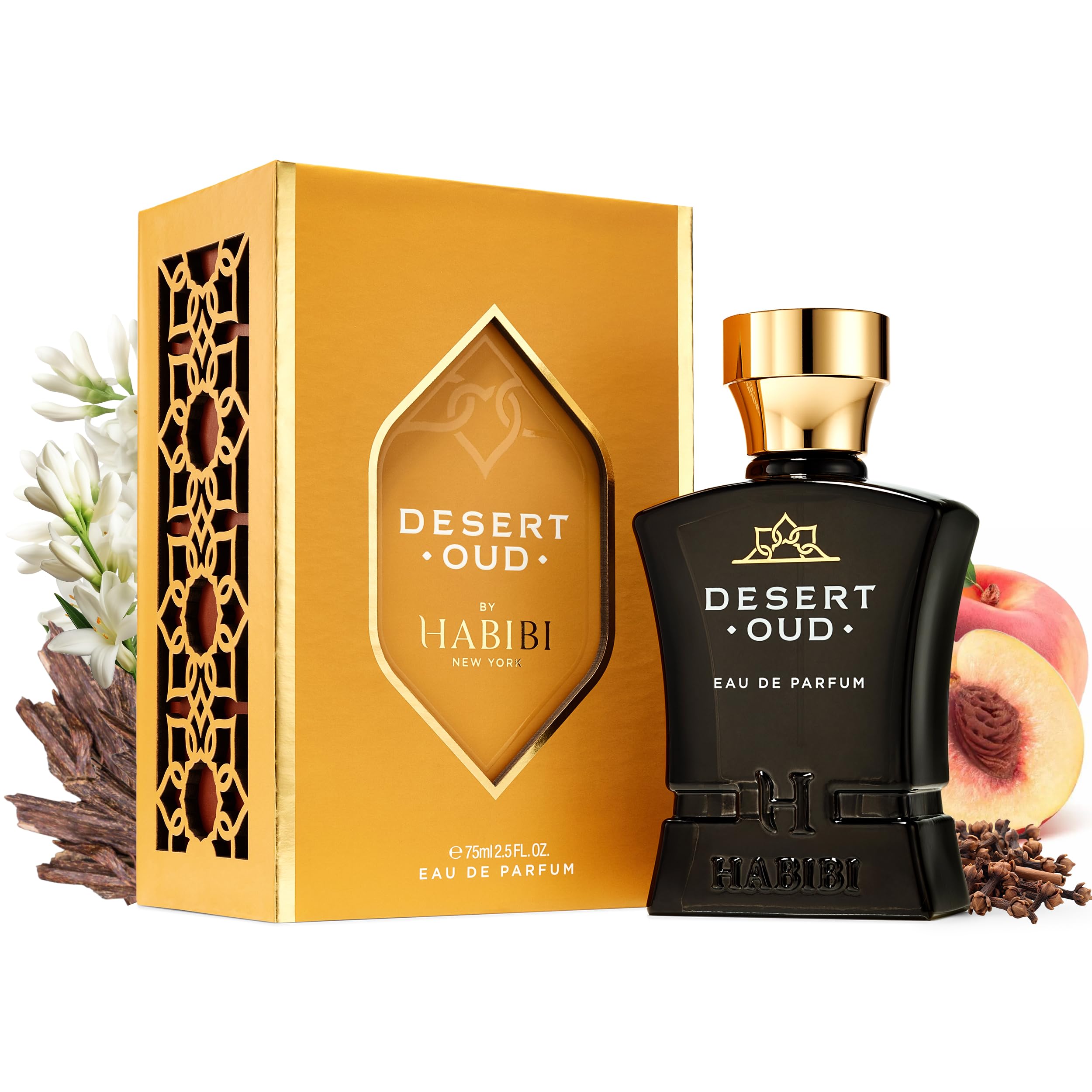 H HABIBI Desert Oud Perfume for Men – 2.5 oz / 75 ml Long-Lasting Floral Woody Arabian Cologne