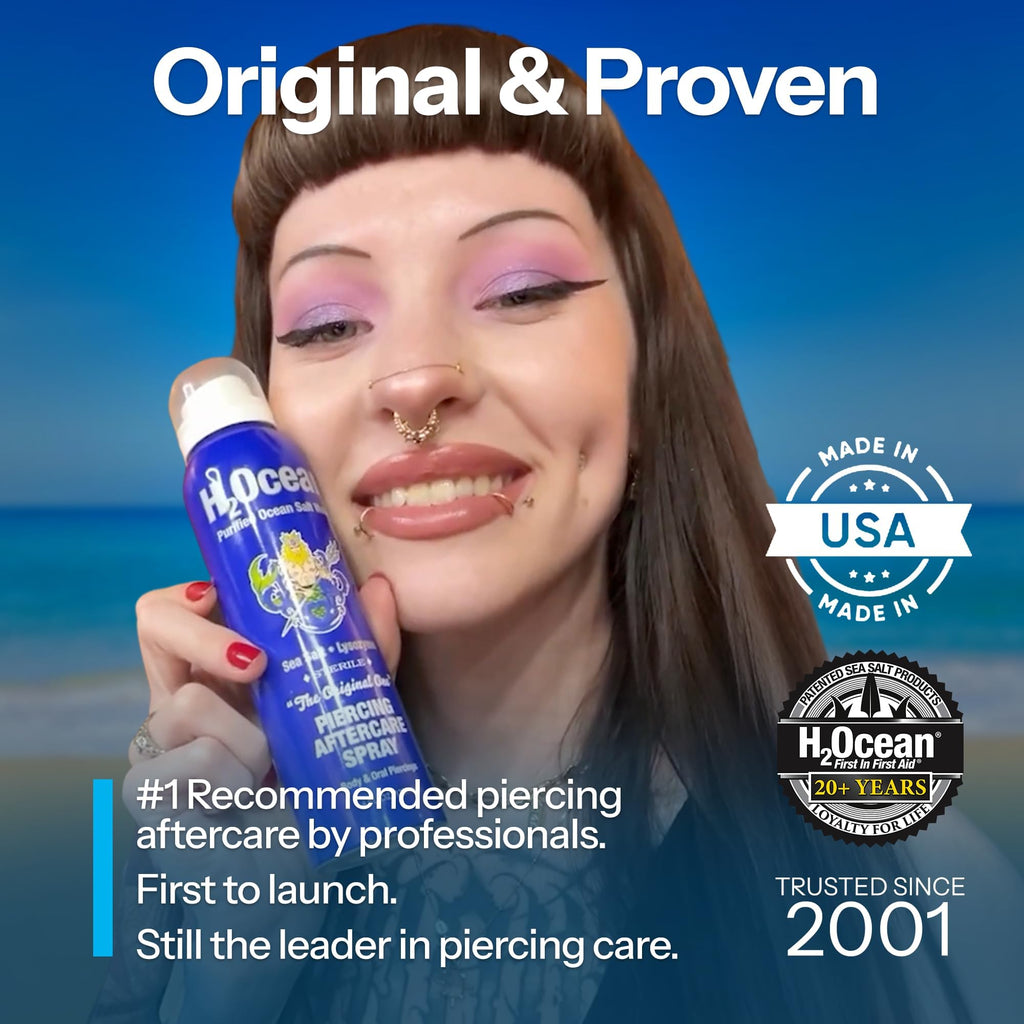 H2Ocean Piercing Aftercare Spray & Keloid Bump Removal – Sea Salt Spray for Piercings (4oz, Pack of 3)