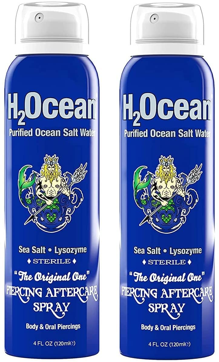 H2Ocean Piercing Aftercare Spray – 2x4oz Saline Cleanser for All Piercings