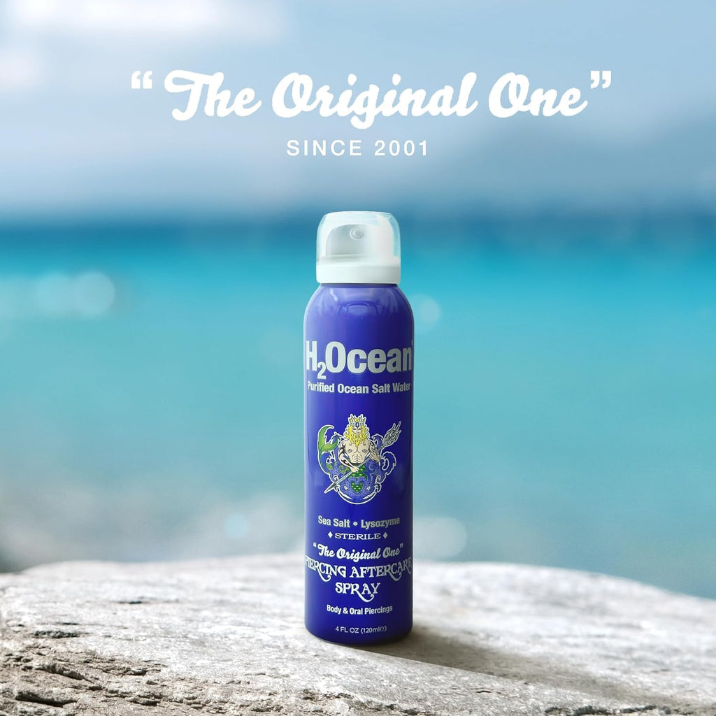 H2Ocean Piercing Aftercare Spray – 2x4oz Saline Cleanser for All Piercings