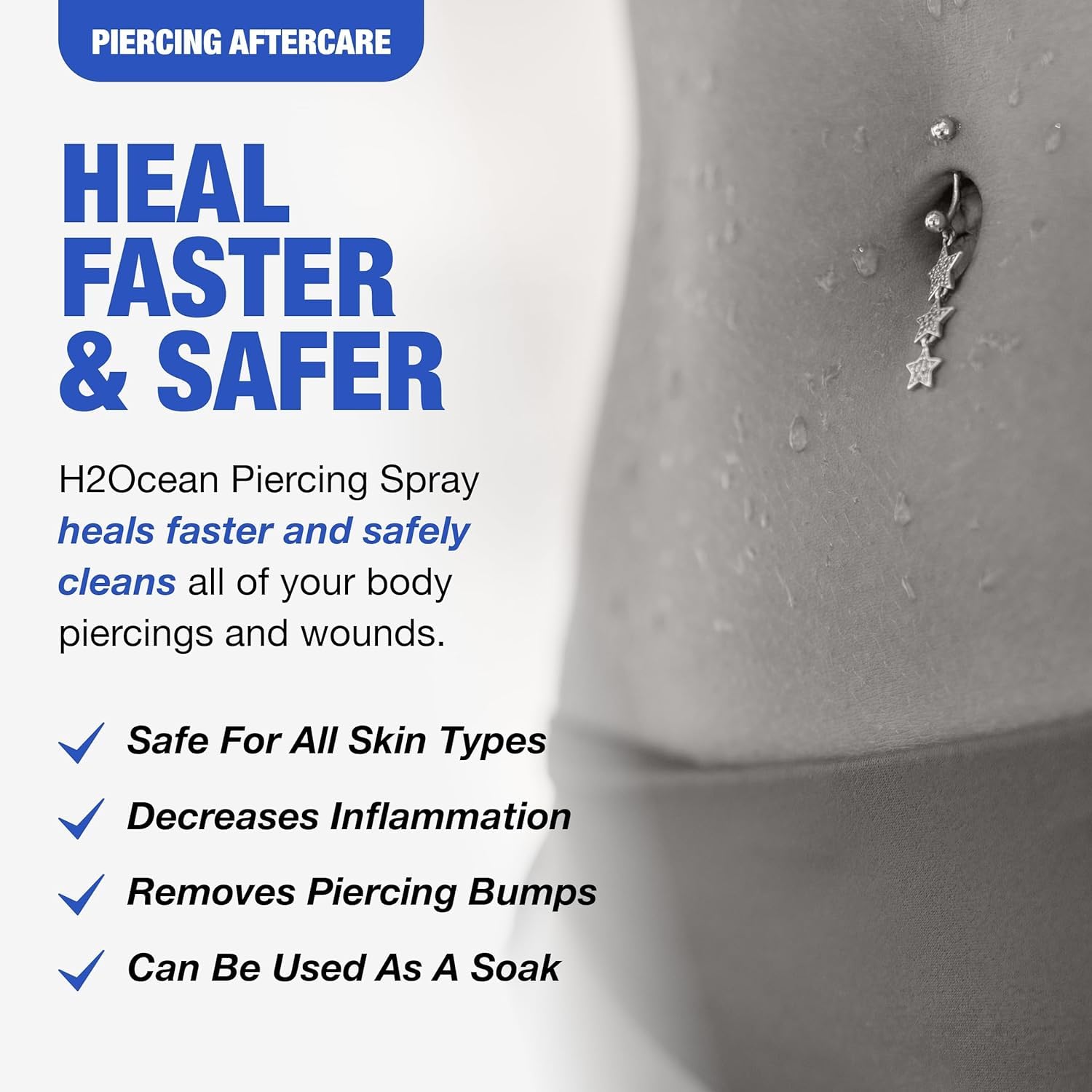 H2Ocean Piercing Aftercare Spray – 2x4oz Saline Cleanser for All Piercings