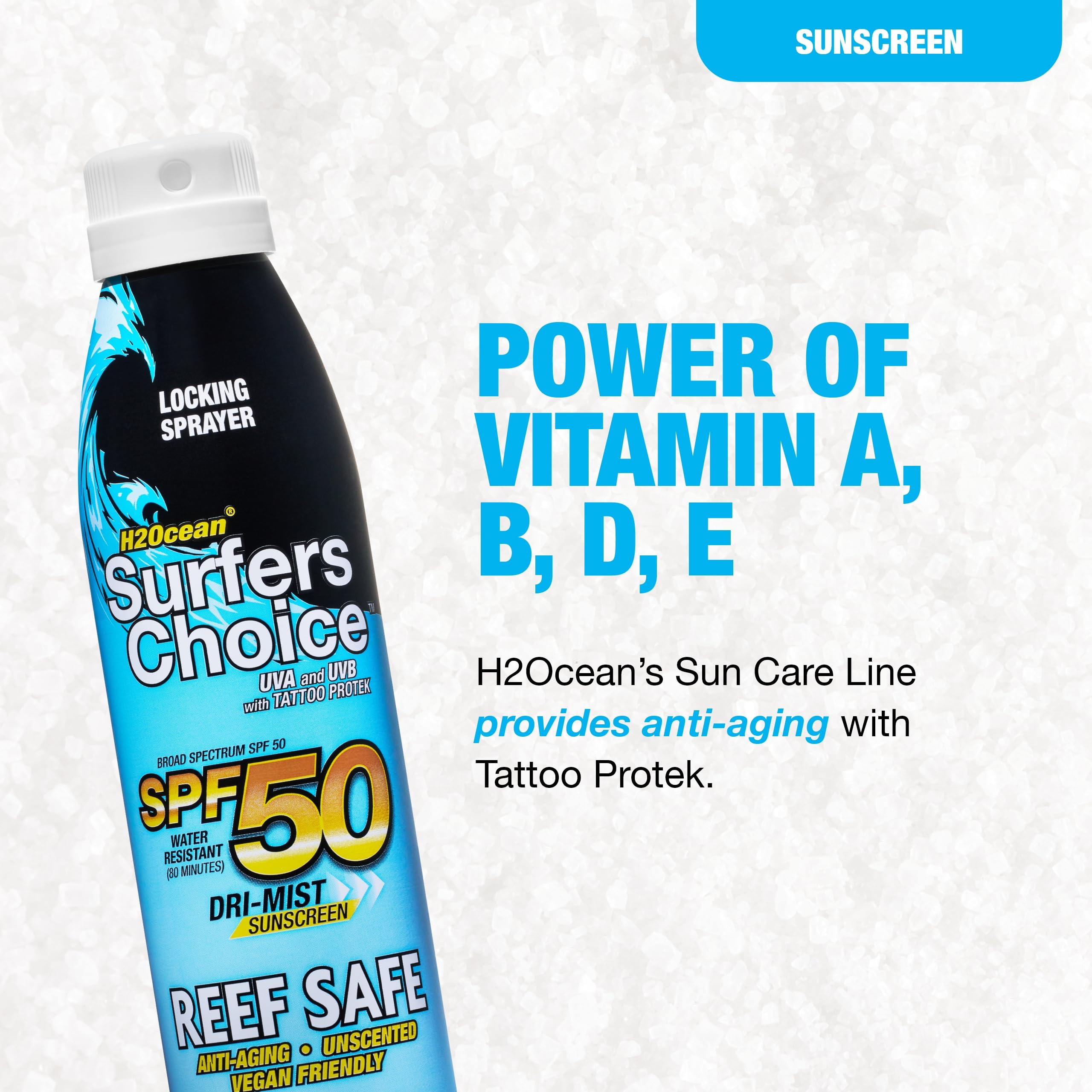 H2Ocean Surfers Choice SPF 50 Spray – 2 Pack, Reef-Safe Quick-Dry Sunscreen for Tattoos & All Ages