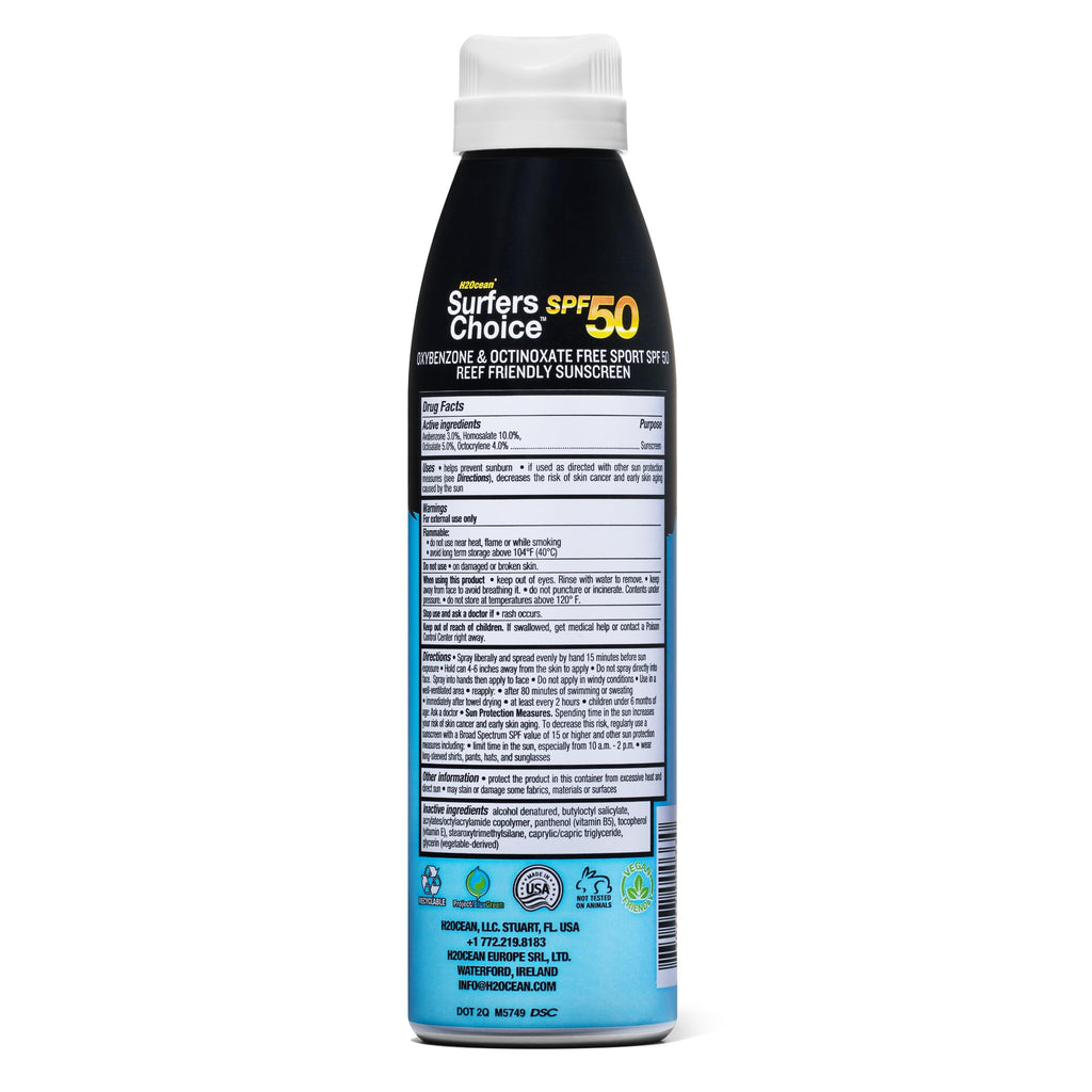 H2Ocean Surfers Choice SPF 50 Spray – 2 Pack, Reef-Safe Quick-Dry Sunscreen for Tattoos & All Ages