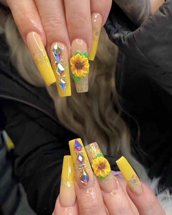 HaFLoNa Set: 3D Yellow Flower Nail Art Charms – 24pcs Acrylic Flowers