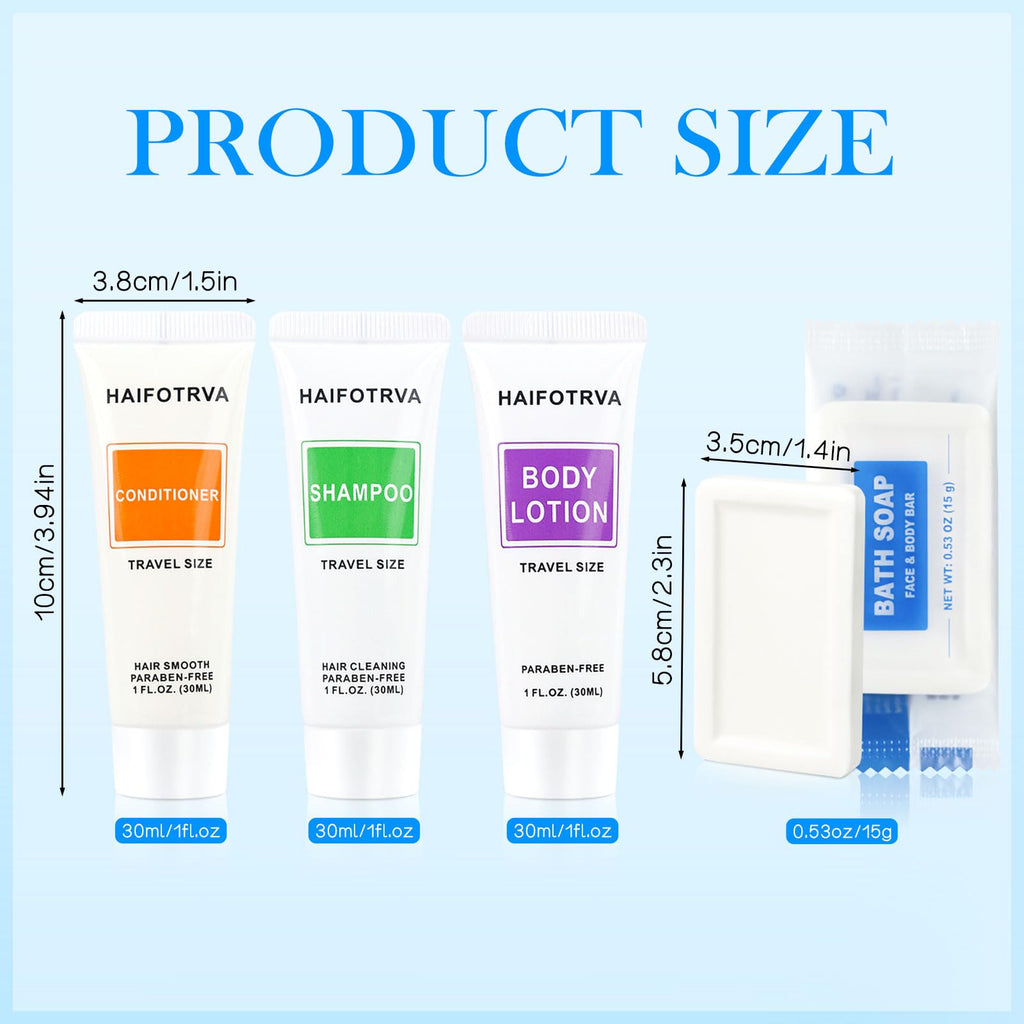 HAIFOTRVA 40 Pcs 4-In-1 Hotel Toiletries Bulk Set – Travel Size Shampoo, Conditioner, Body Lotion & Soap