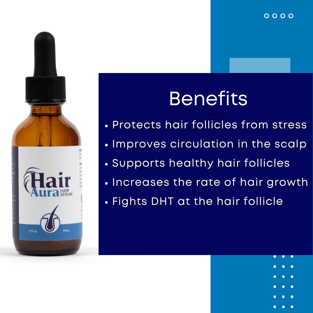 Hair Aura Topical Melatonin for Hair Loss – Biotin & Ginkgo Biloba Serum | Paraben & Gluten Free | 2oz