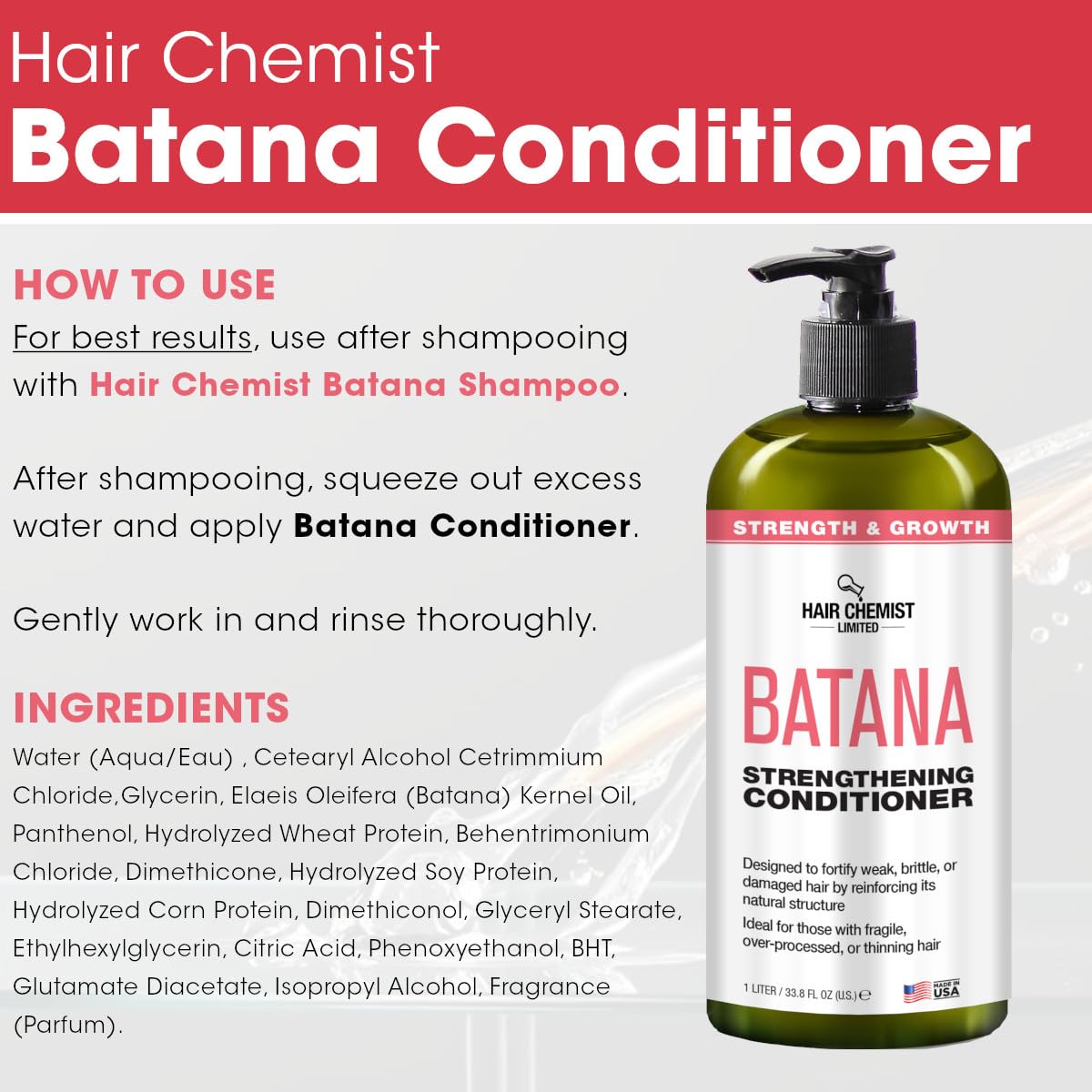 Hair Chemist Batana Strengthening Shampoo & Conditioner 33.8 oz Set | Batana Oil Hair Strength & Thickness