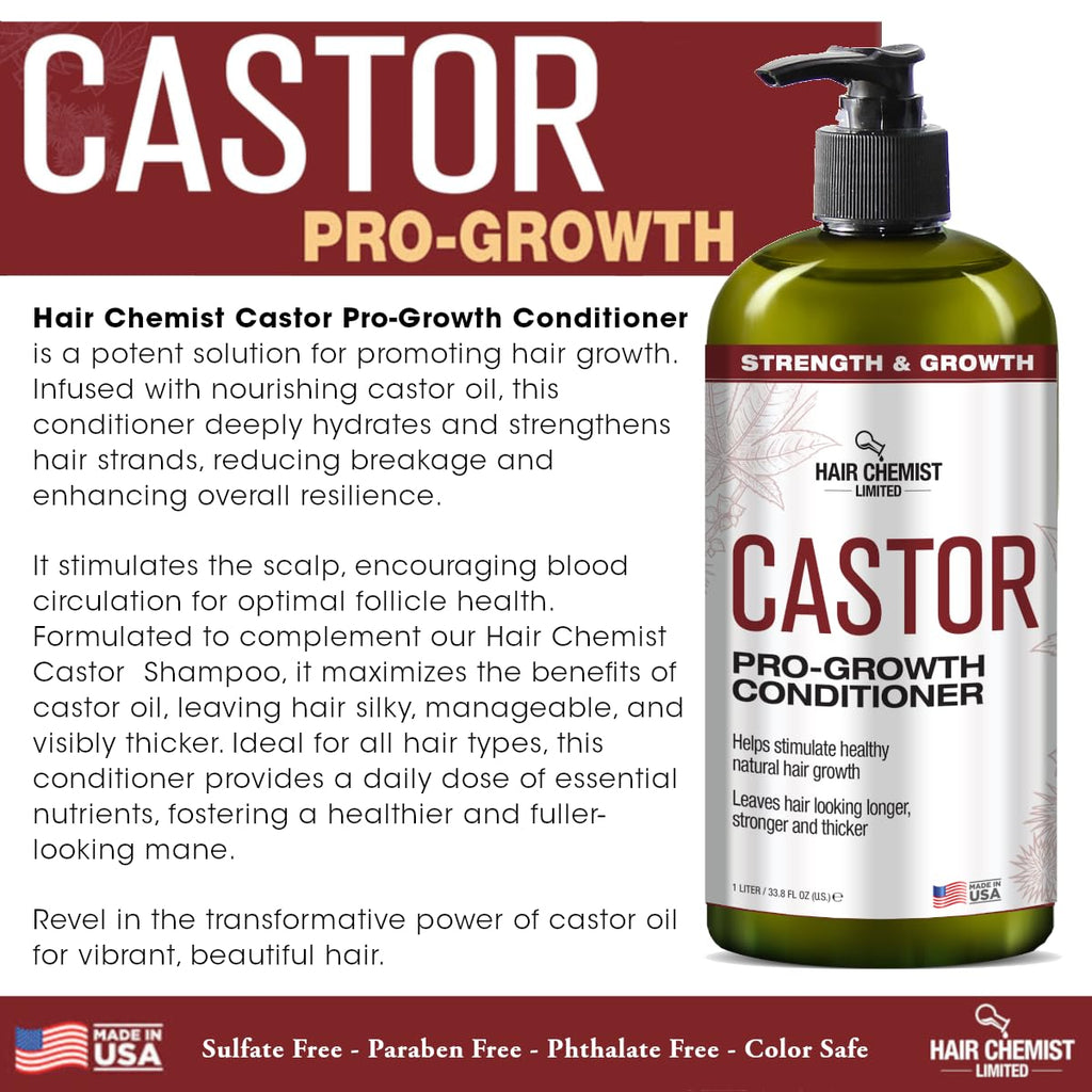 Hair Chemist Castor Pro-Growth 2-Piece Gift Set – 33.8 oz Shampoo & 33.8 oz Conditioner | Sulfate Free, Made in USA