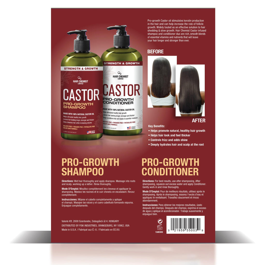 Hair Chemist Castor Pro-Growth 2-Piece Gift Set – 33.8 oz Shampoo & 33.8 oz Conditioner | Sulfate Free, Made in USA