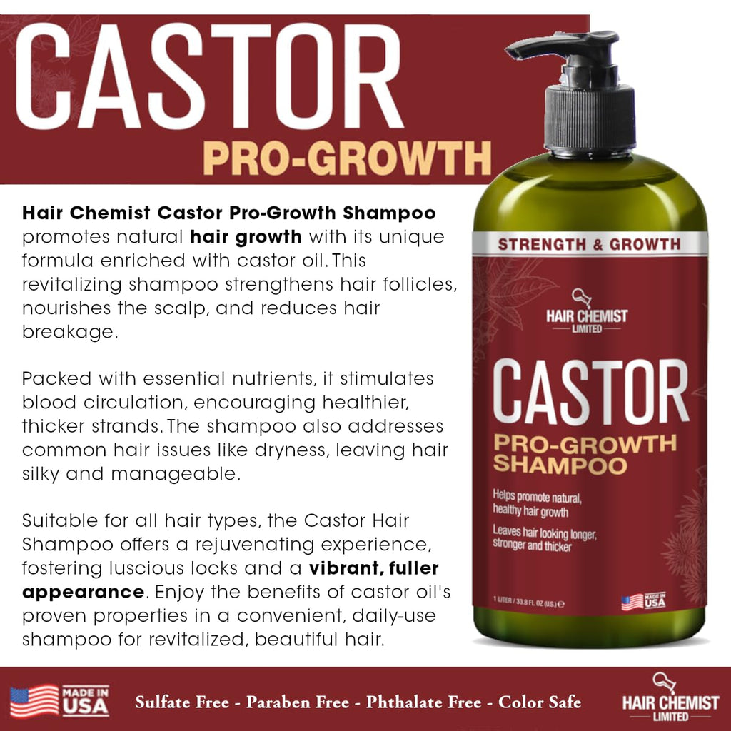 Hair Chemist Castor Pro-Growth 2-Piece Gift Set – 33.8 oz Shampoo & 33.8 oz Conditioner | Sulfate Free, Made in USA