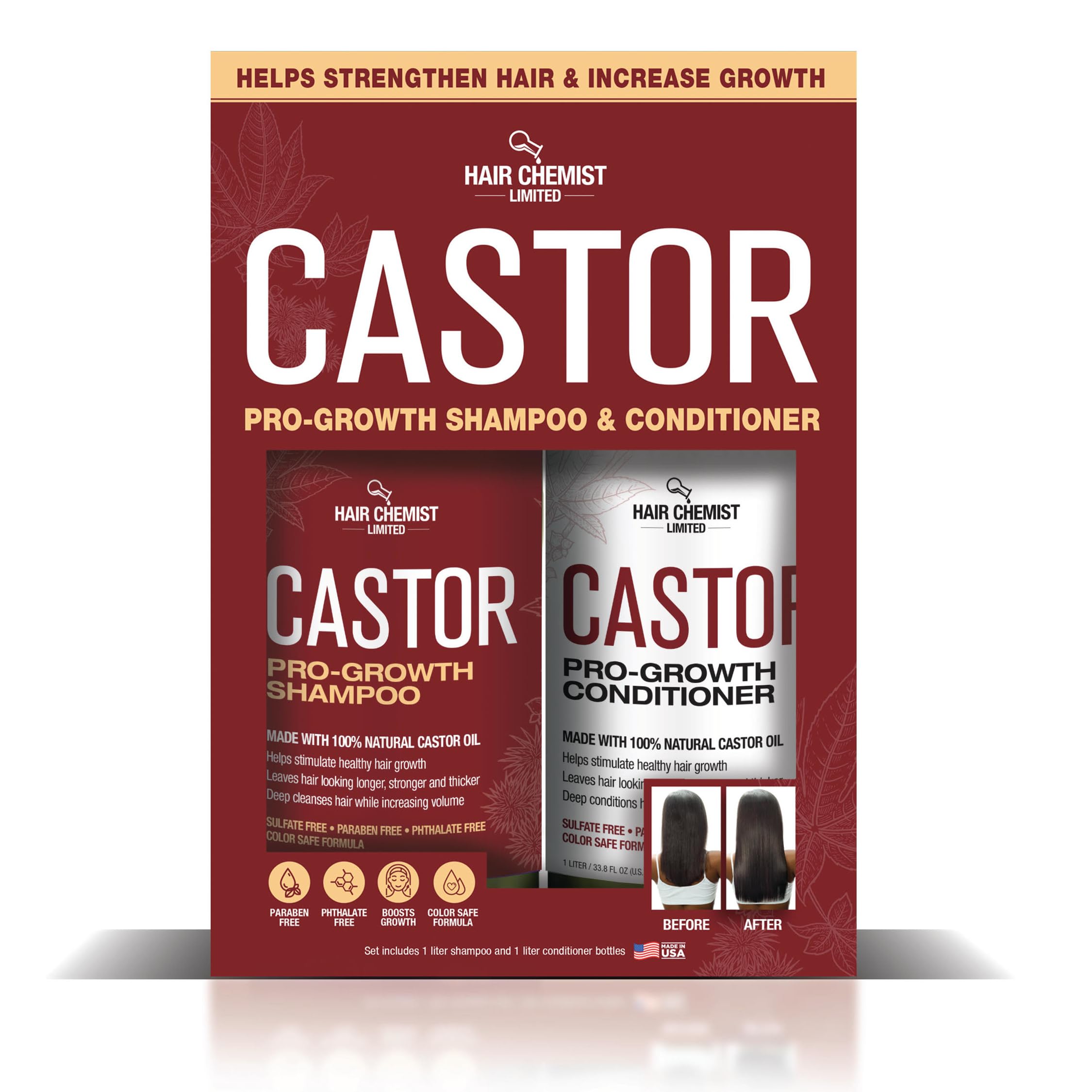Hair Chemist Castor Pro-Growth 2-Piece Gift Set – 33.8 oz Shampoo & 33.8 oz Conditioner | Sulfate Free, Made in USA