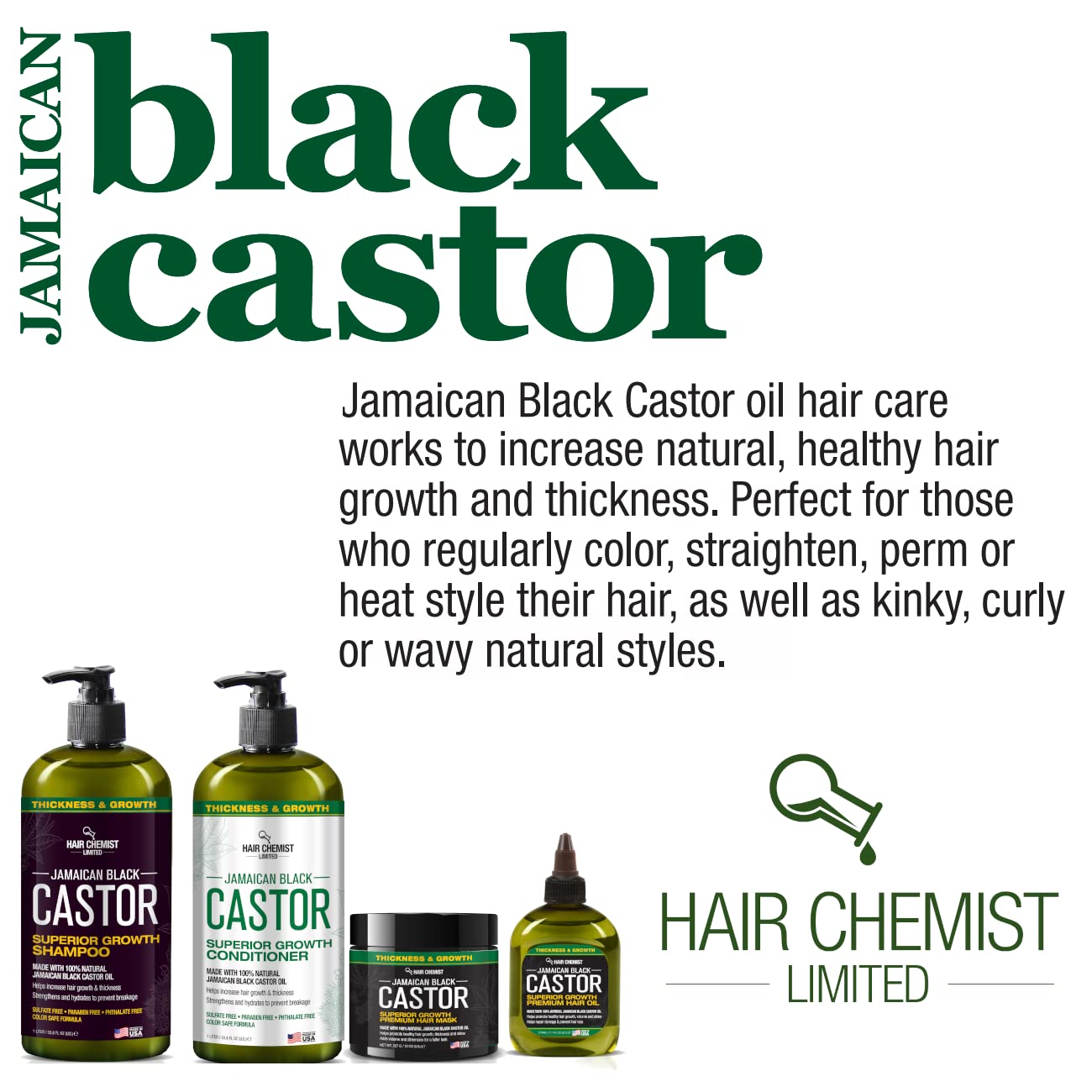 Hair Chemist Superior Growth Jamaican Black Castor Shampoo & Conditioner 33.8oz – 2-Piece Set