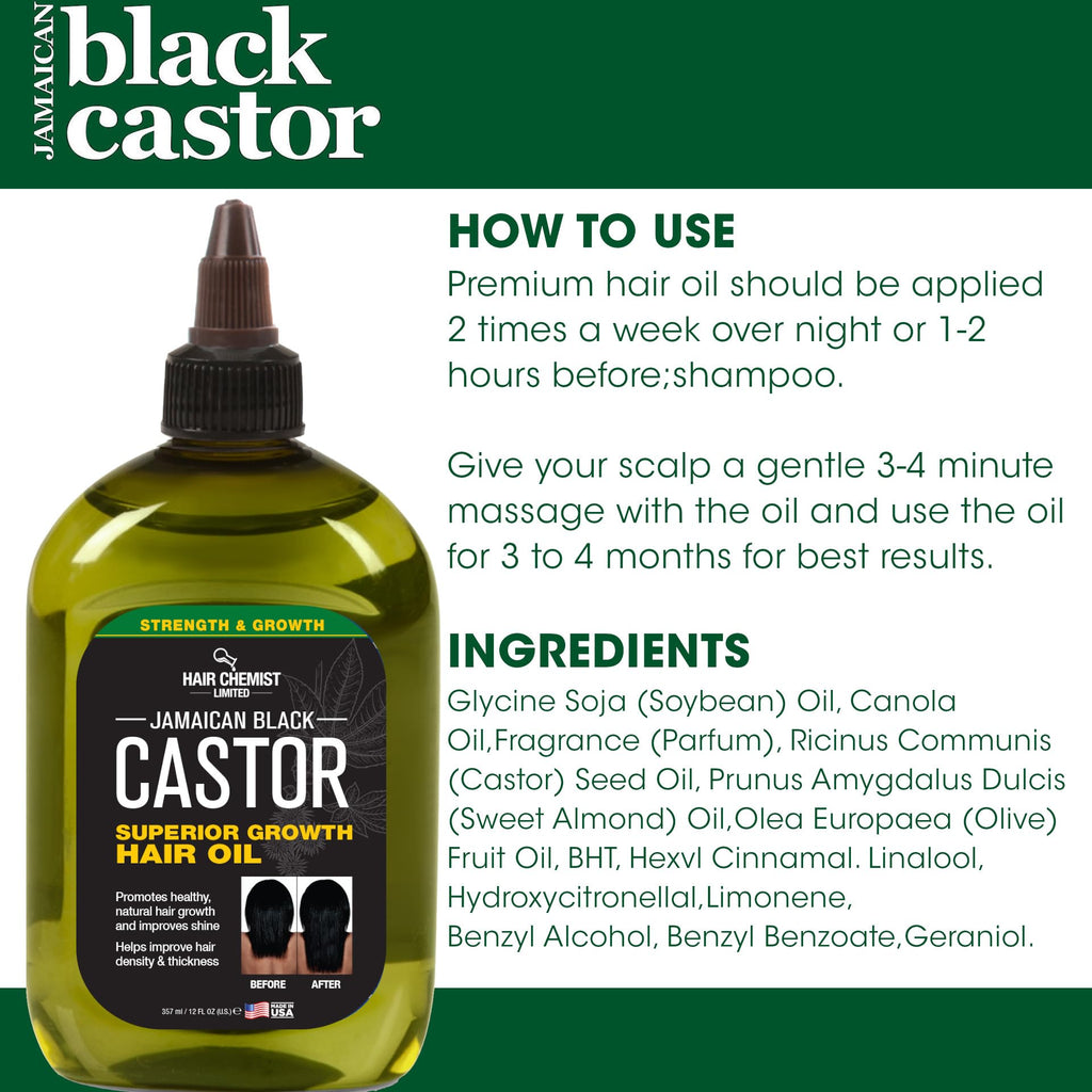 Hair Chemist Superior Growth Jamaican Black Castor Hair Oil 12 oz - Nourish, Strengthen & Support Natural Hair Growth