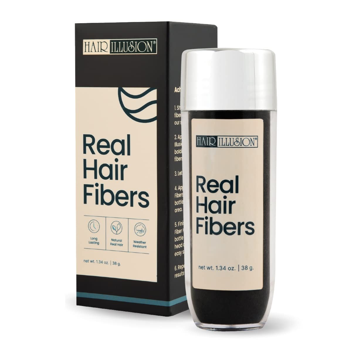 Hair Illusion 100% Natural Hair Fibers – Jet Black, 38 g Bottle