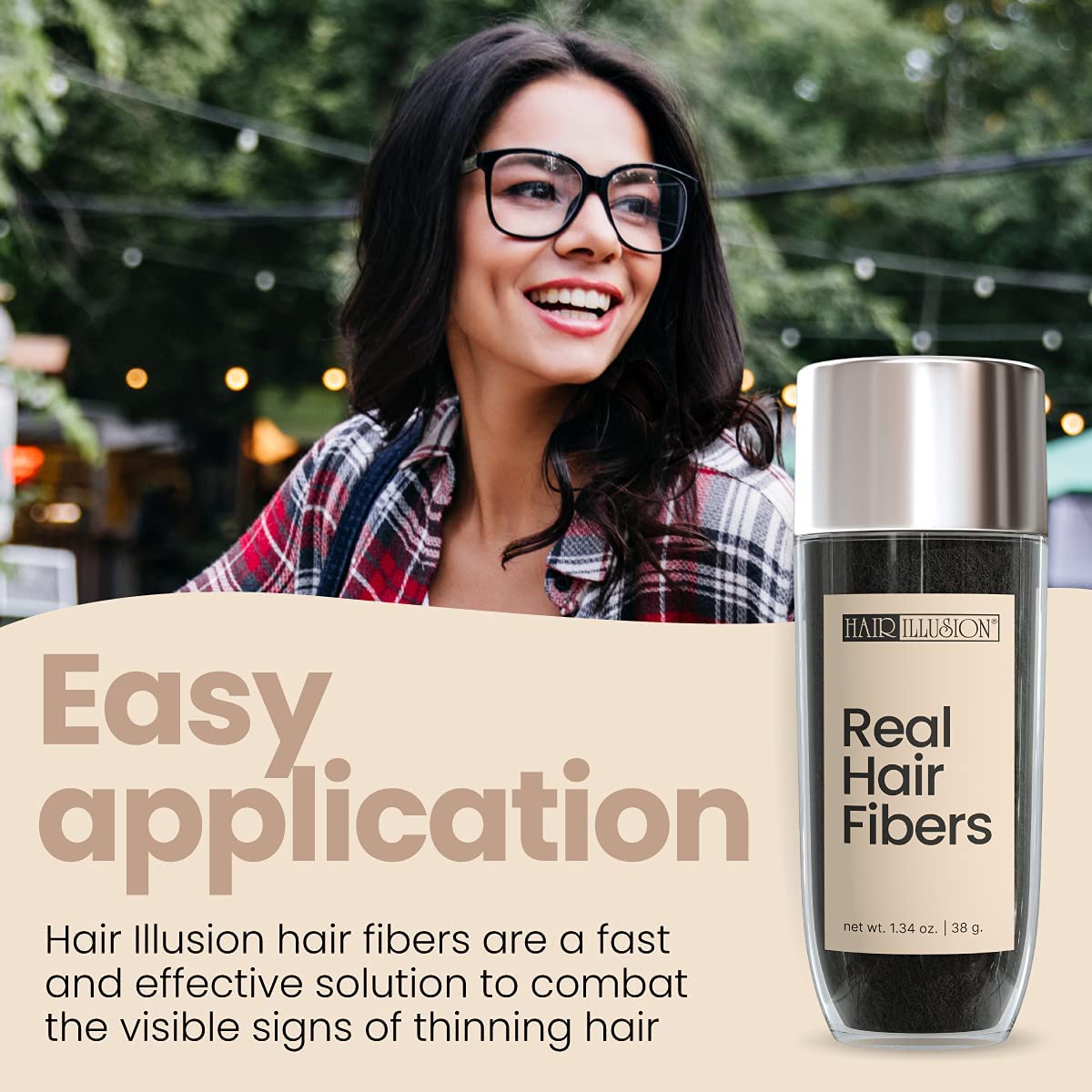 Hair Illusion Black Real Hair Fibers for Thinning Hair – 38g, 100% Natural, Non-Synthetic Concealer for Women & Men