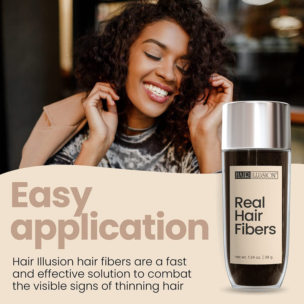 Hair Illusion Dark Brown Real Hair Fibers – 38g, Natural, Non-Synthetic for Thinning Hair