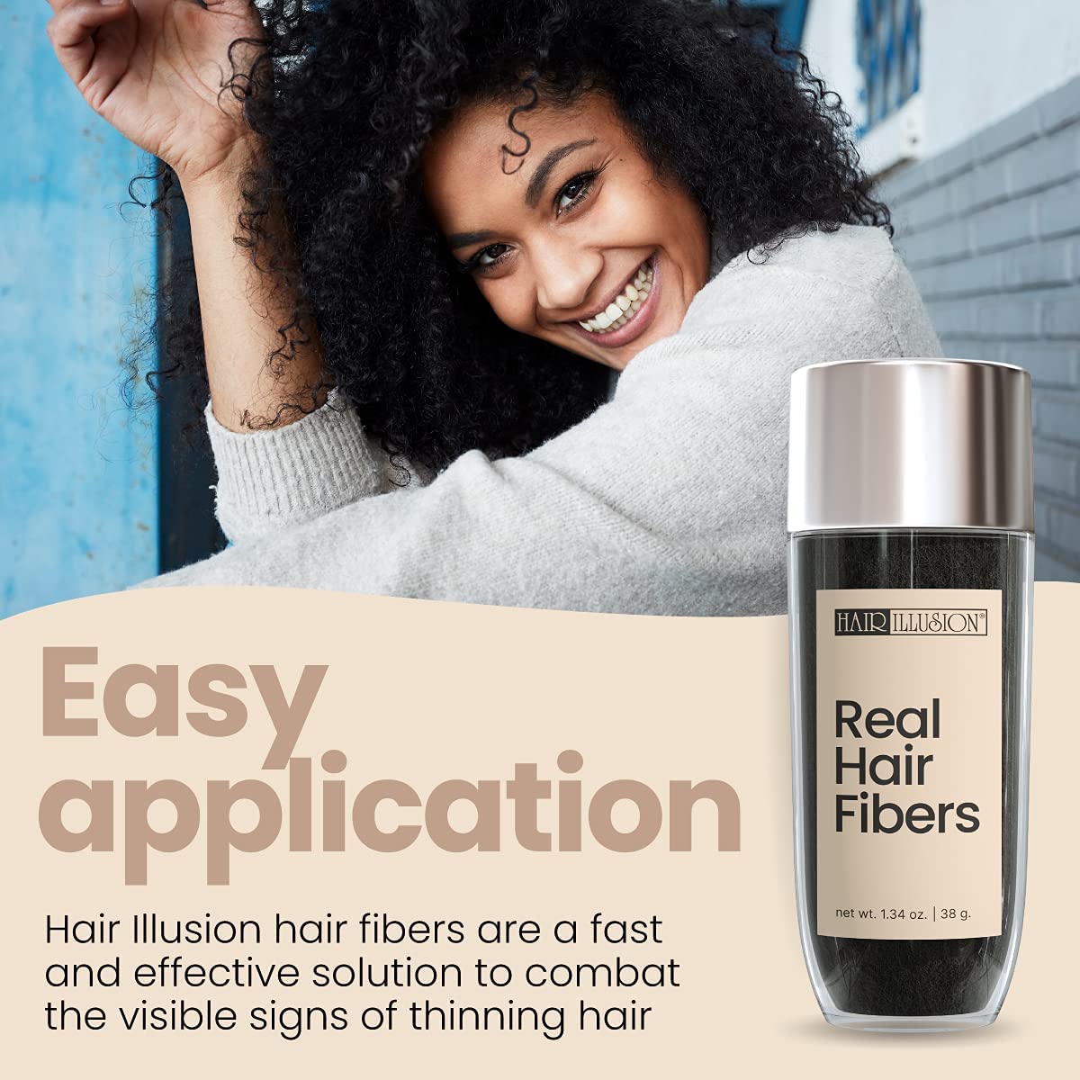 Hair Illusion 100% Natural Hair Fibers – Jet Black, 38 g Bottle