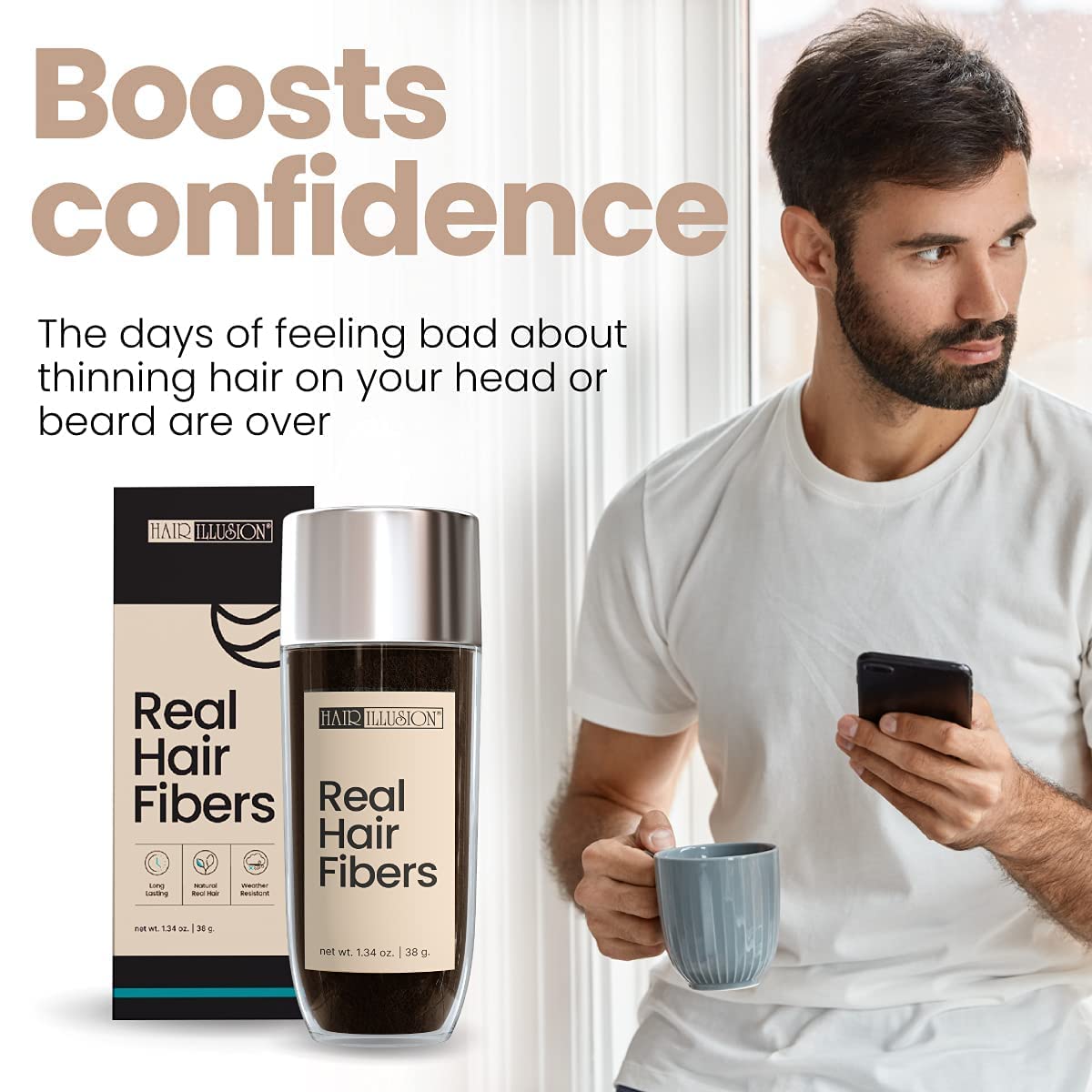 Hair Illusion Dark Brown Real Hair Fibers – 38g, Natural, Non-Synthetic for Thinning Hair