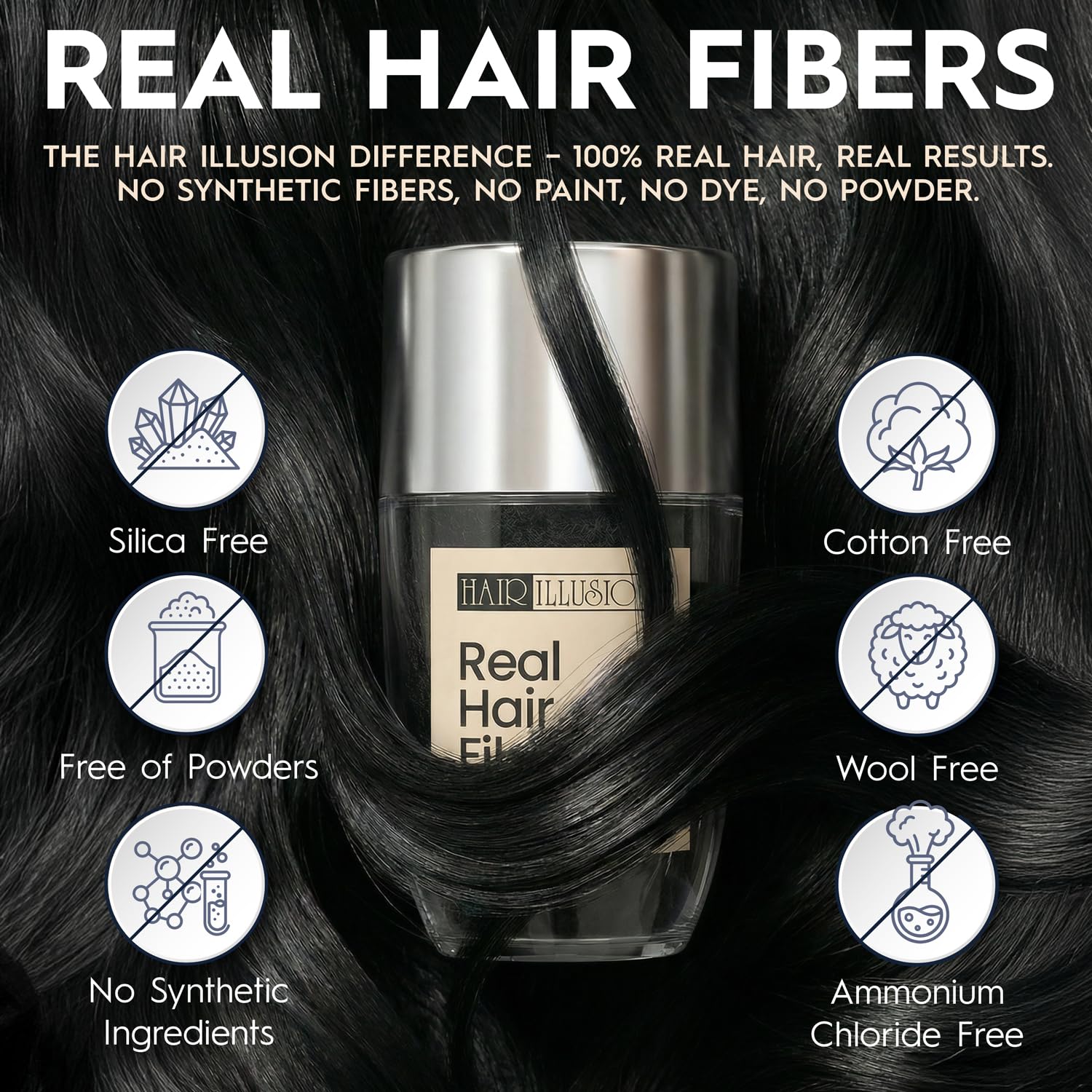 Hair Illusion Black Real Hair Fibers for Thinning Hair – 18g