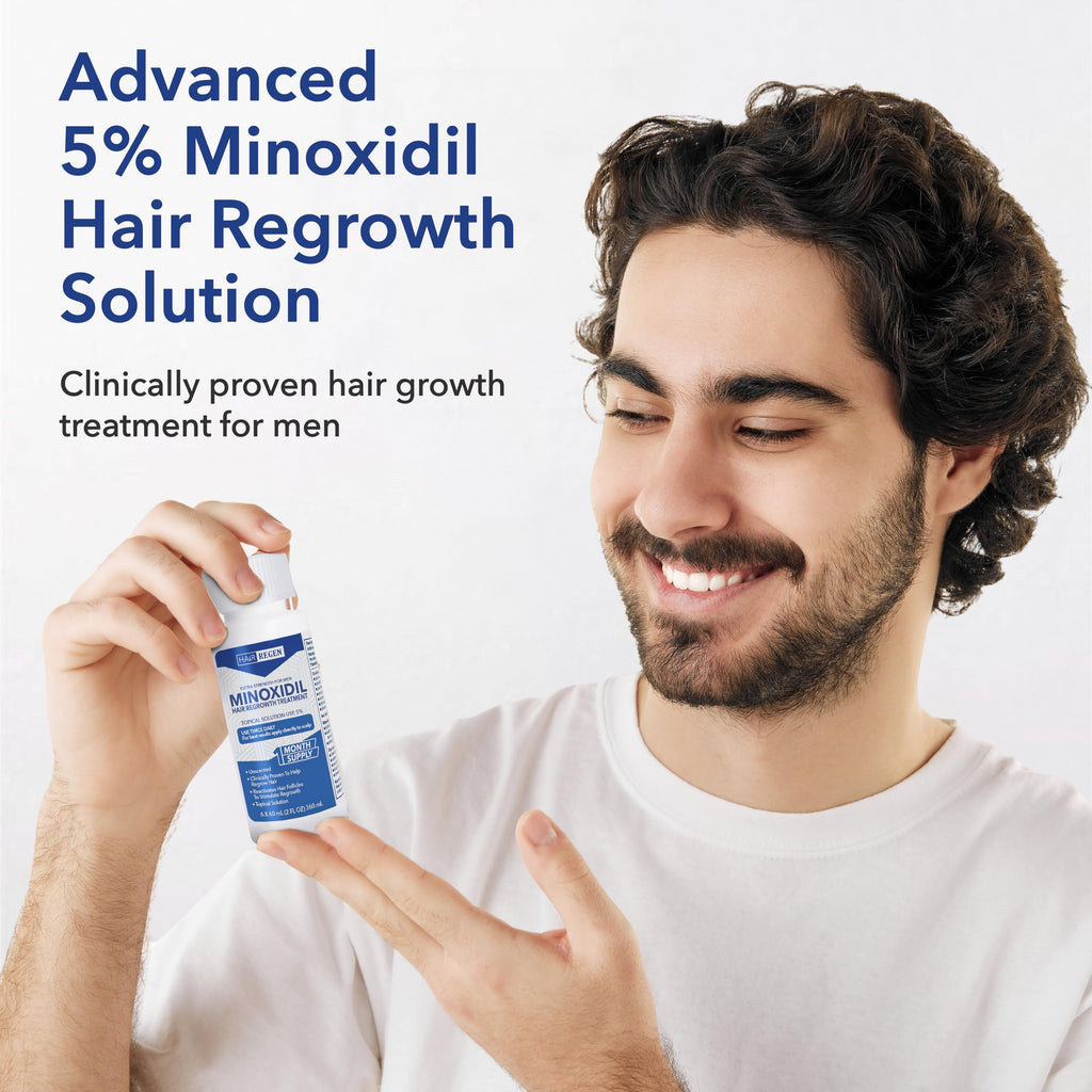 Hair Regen Minoxidil 5% + 0.25mm Derma Roller – 6-Month Supply for Men